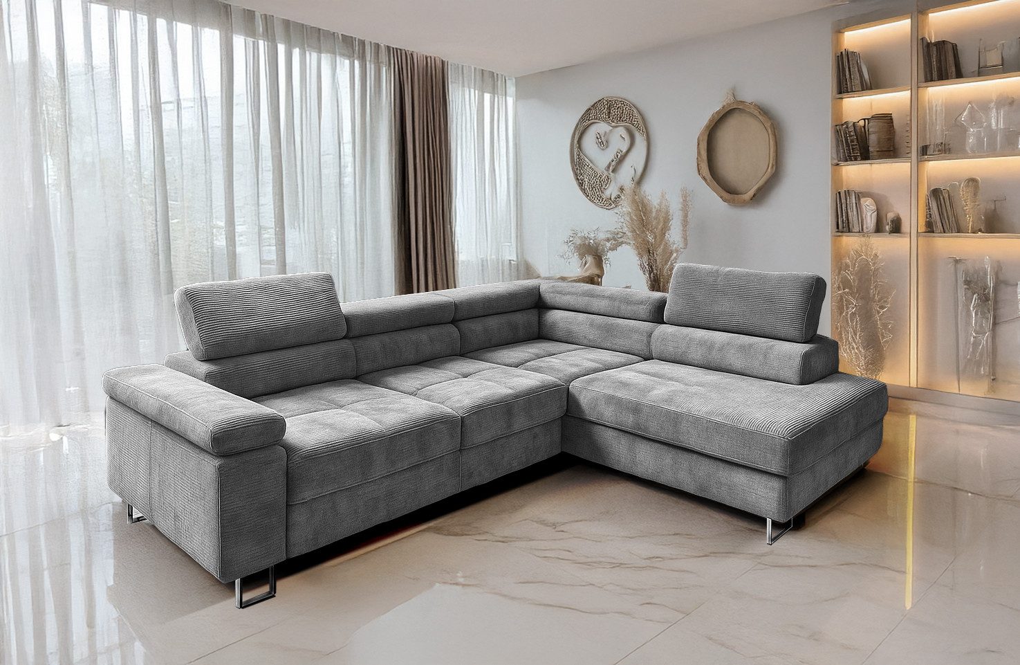 Goldstoff Ecksofa mit Schlaffunktion, Cord Couch günstig online kaufen