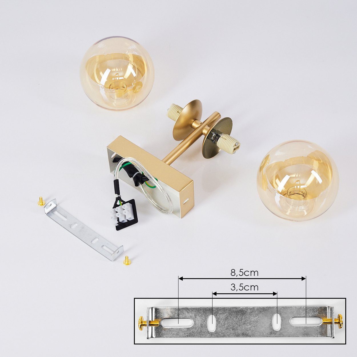 Lichtspiel hofstein Metall, aus 2xG9 Glasschirm, Wandleuchte Champagne, »Gallessina« mit der an Messing, Leuchtmittel, ohne Wand, Wandlampe