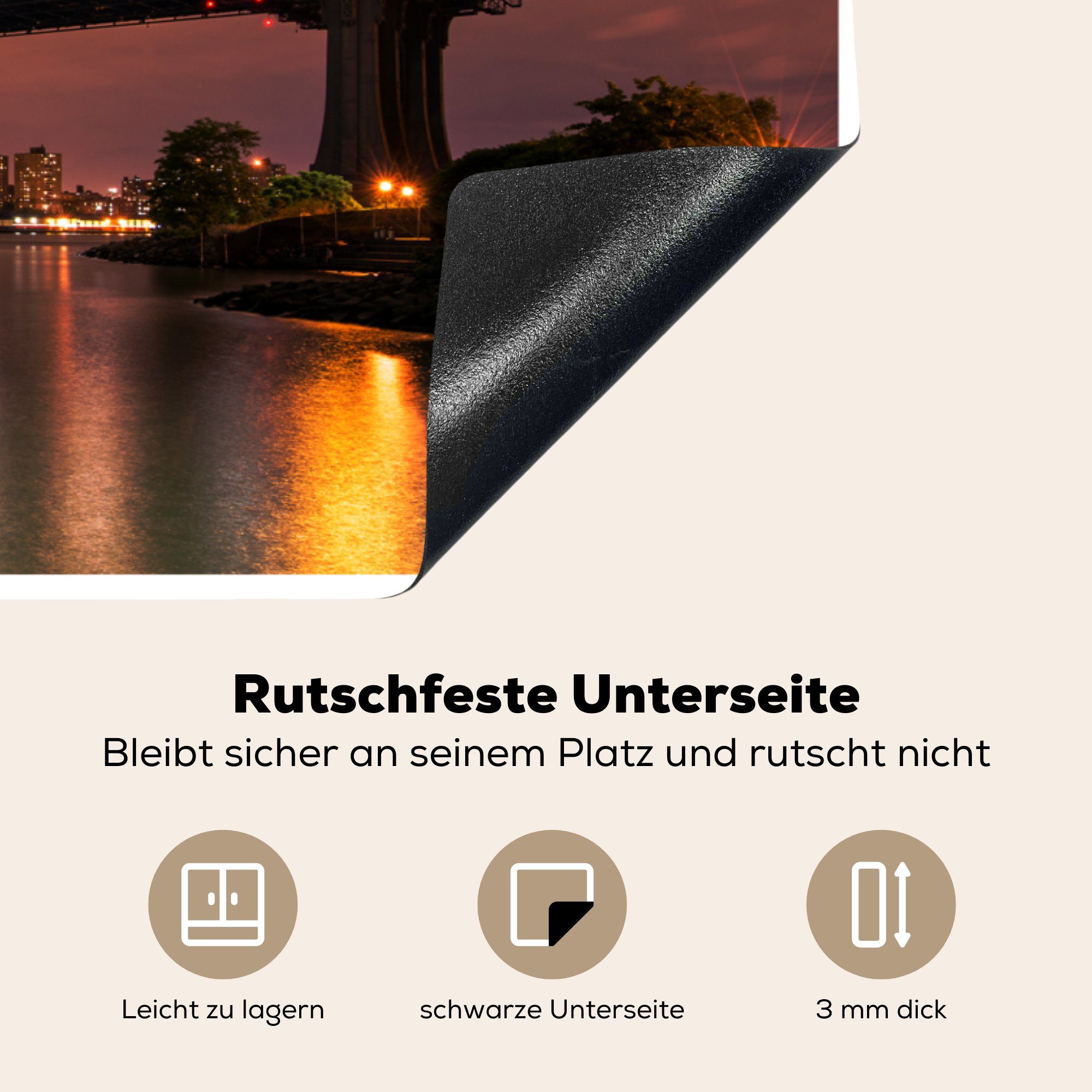 roten die in Bridge für Schutz (1 vor küche, Ceranfeldabdeckung MuchoWow 81x52 Amerika Vinyl, Herdblende-/Abdeckplatte tlg), Brooklyn cm, Abendhimmel, einem Die Induktionskochfeld