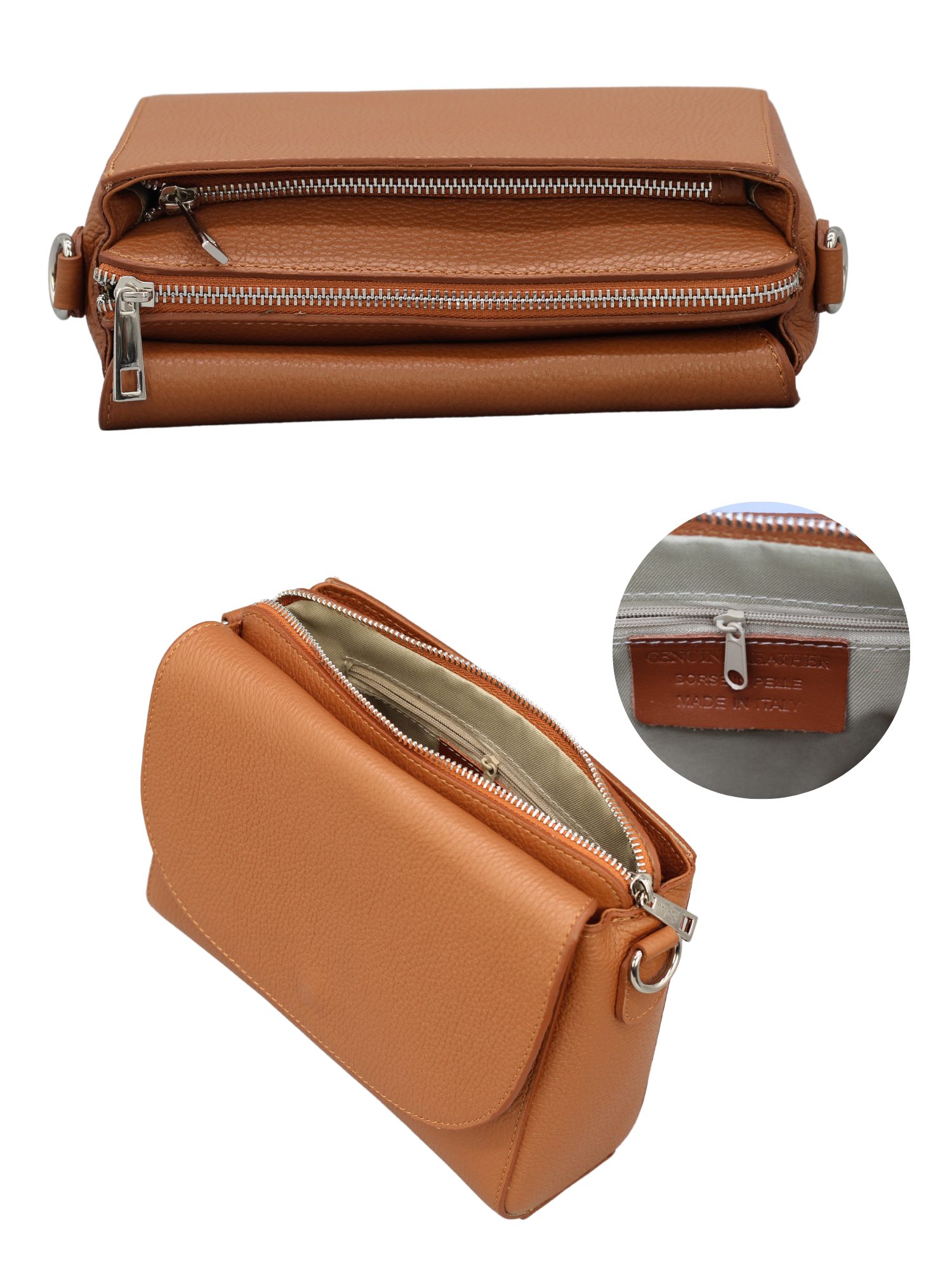 BRISE TASCHE Schultertasche SOPHIA Umhängetasche für Damen, Schultertasche aus Echtleder, echtes Leder, hergestellt in Italien, mit 2 Riemen