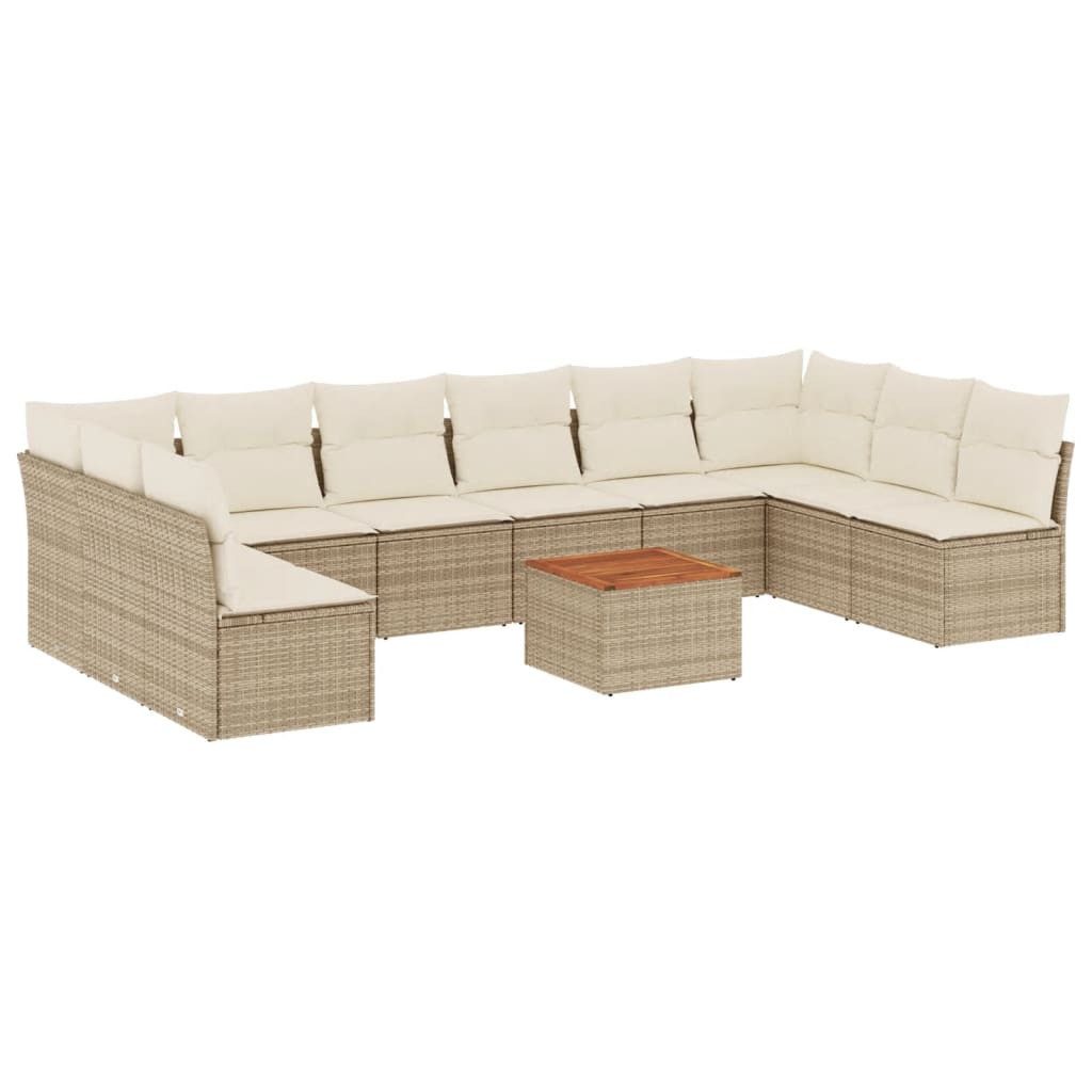 Gartenlounge-Set 11-tlg. Garten-Sofagarnitur mit Kissen Beige Poly Rattan