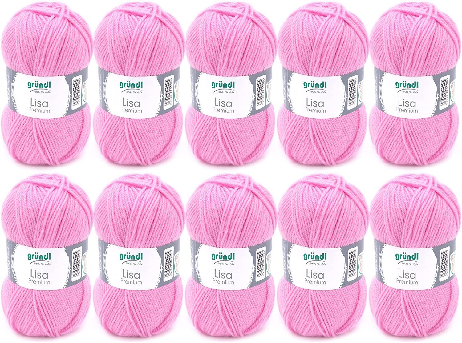 Gründl Wolle Lisa Premium Uni im 10x50g Wollpaket zum Handarbeiten Häkelwolle, (Wolle zum Stricken, Häkeln, Handarbeiten, Handstrickgarn), weich und pflegeleicht, ohne Schurwolle