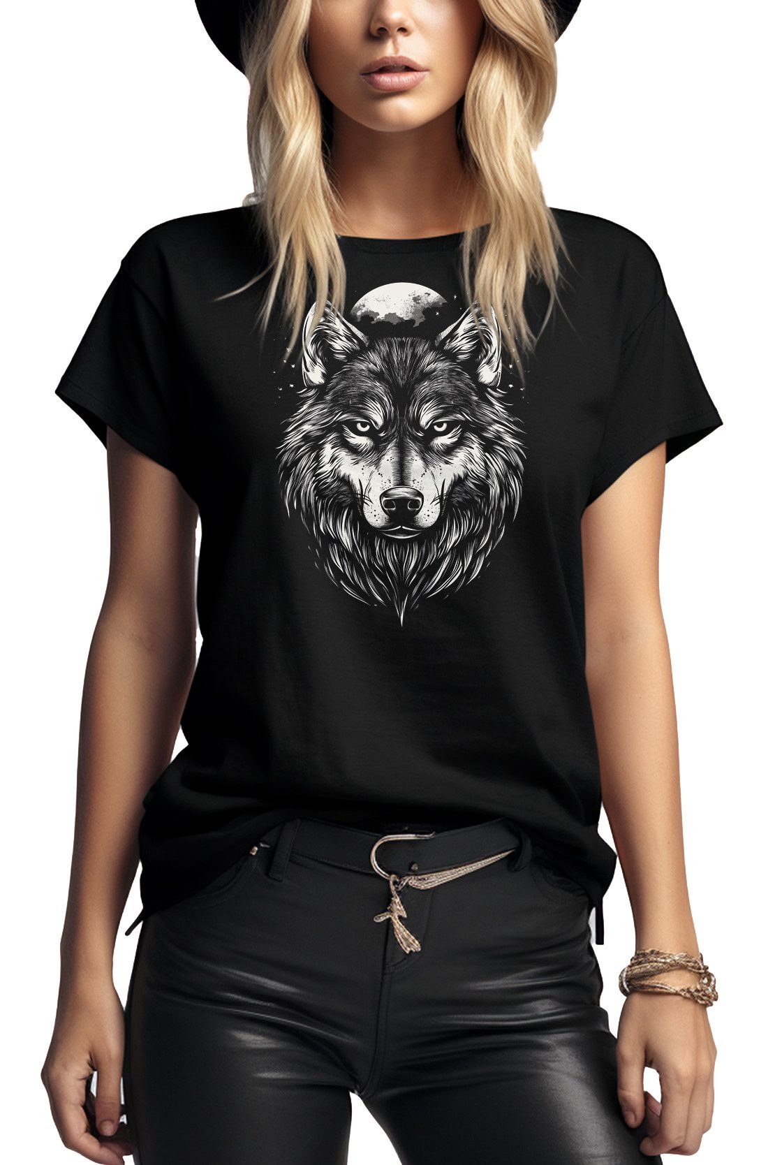 MAKAYA Print-Shirt Damen Wolf Motiv Schäferhund günstig online kaufen