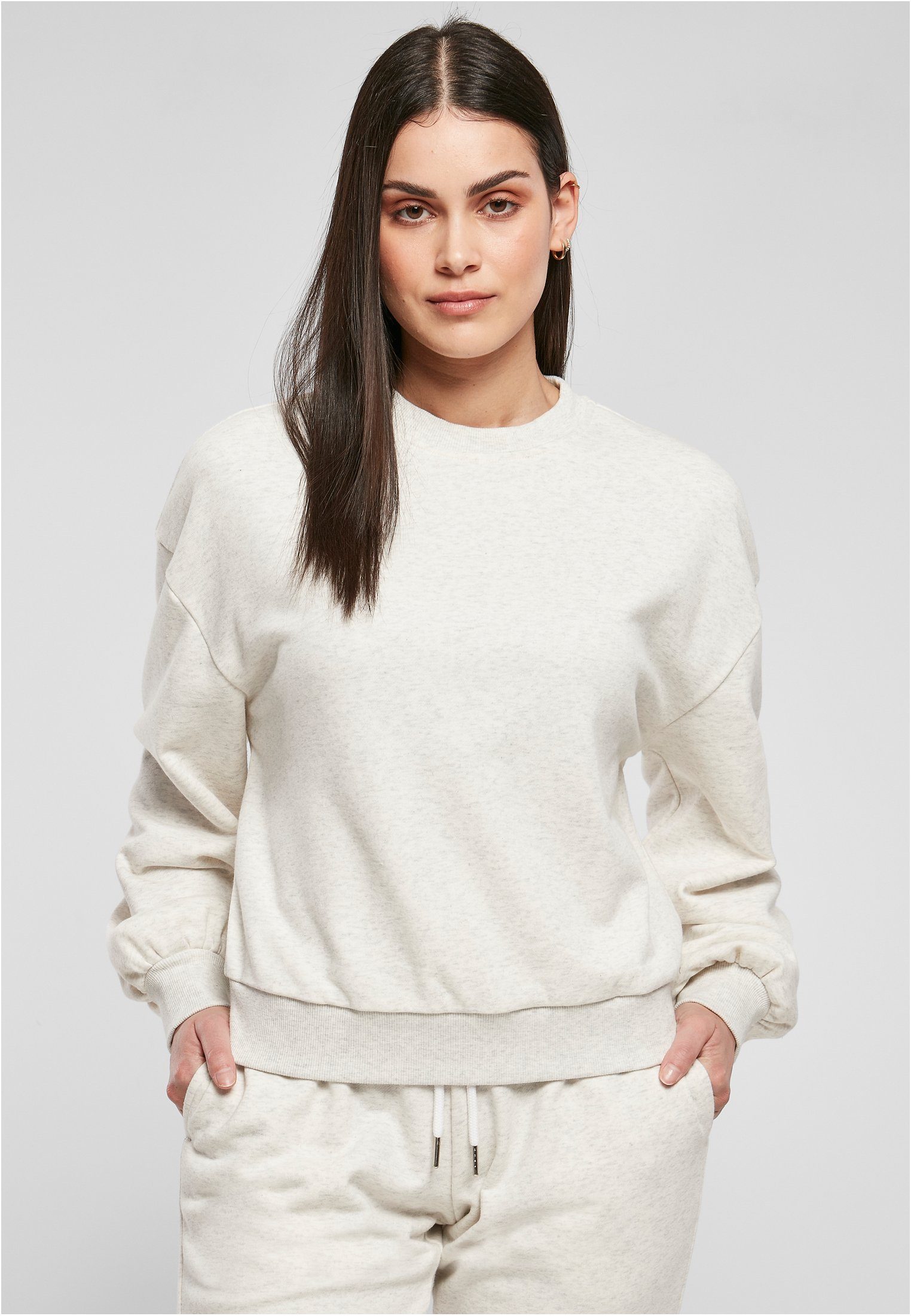 (1-tlg) Ladies Oversized URBAN Color Crewneck Sweater CLASSICS Damen Melange lightgrey