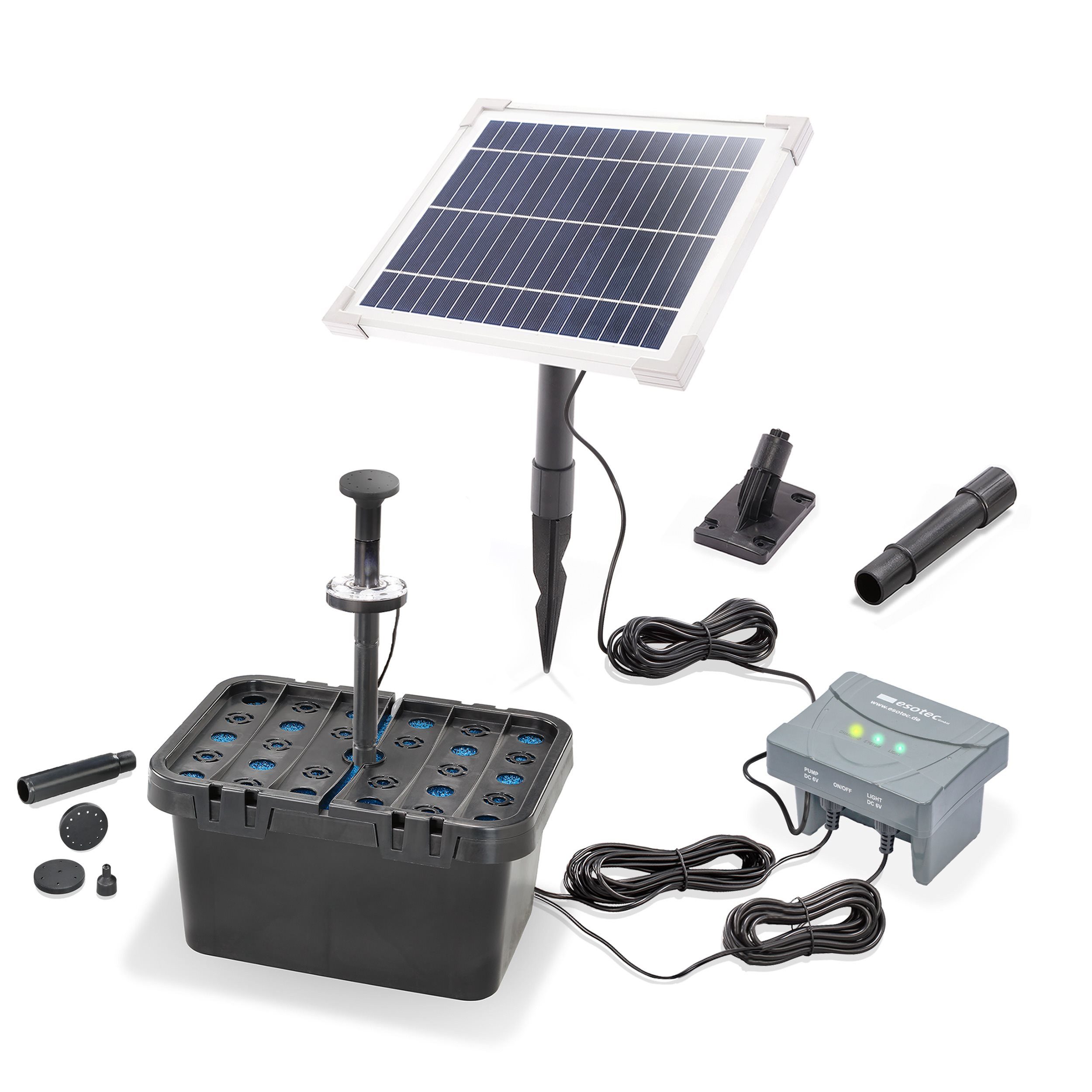 esotec Teichfilter 6/230 Solar Unterwasserfilter-Set mit 4 Ah LiFePo4-Akkuspeicher 100950 (Komplettset)