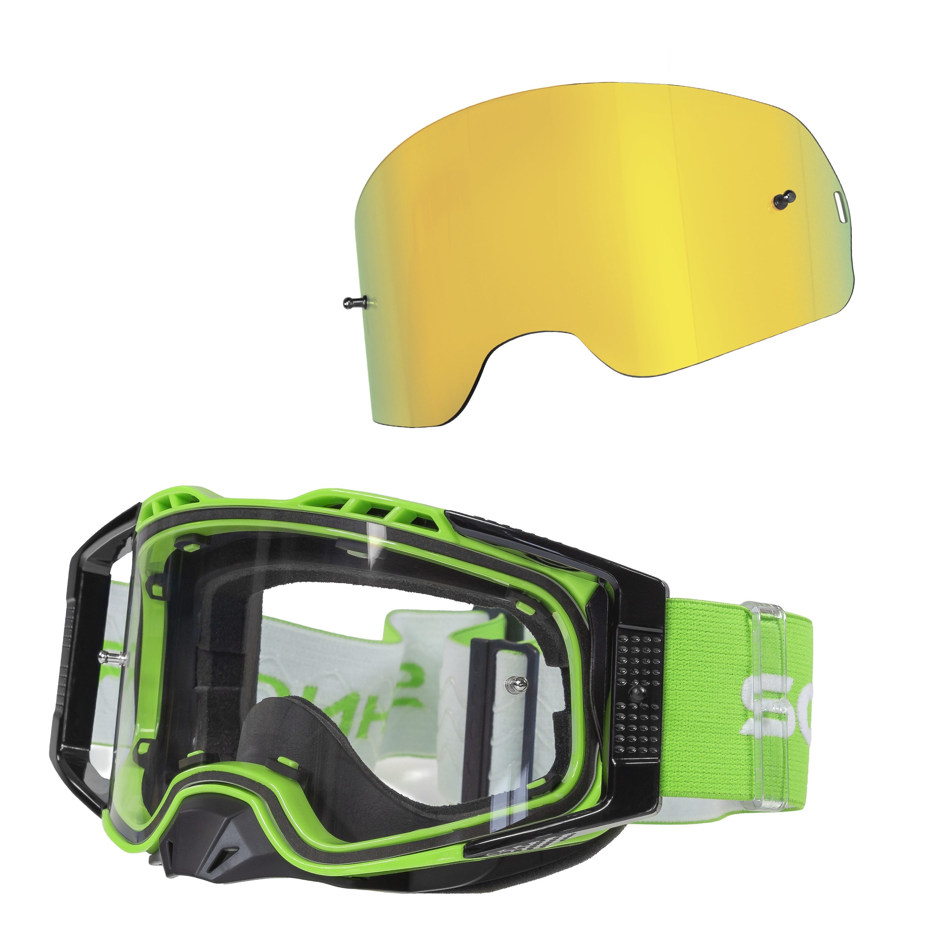 Sportbrille MX Pro Motocross Brille Anti-Fog Tear-Off Roll-Off Wechselglass Gold
