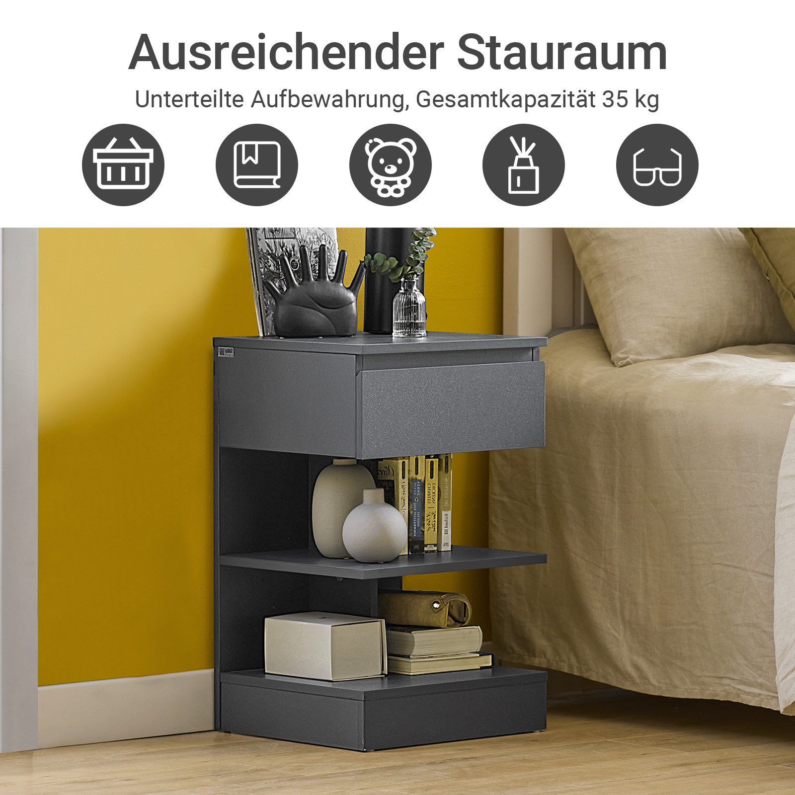 SoBuy Nachttisch FBT49, (1-St), Beistelltisch mit Schublade, Nachtschrank, offene Ablage