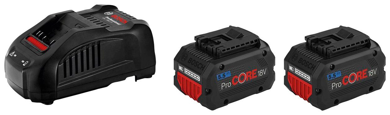 Bosch Professional 2 x ProCORE 18 V 5.5 Ah + GAL 1880 CV Professional Akku Starter-Set (3 St), für anspruchsvolle Arbeiten