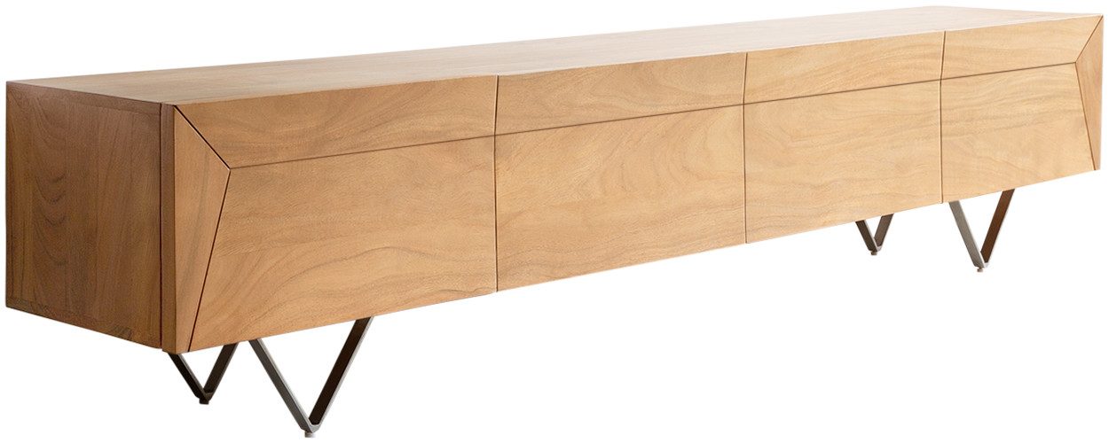 DELIFE Lowboard Kayu, Akazie Natur 200 cm 4 Türen V-Fuß Lowboard