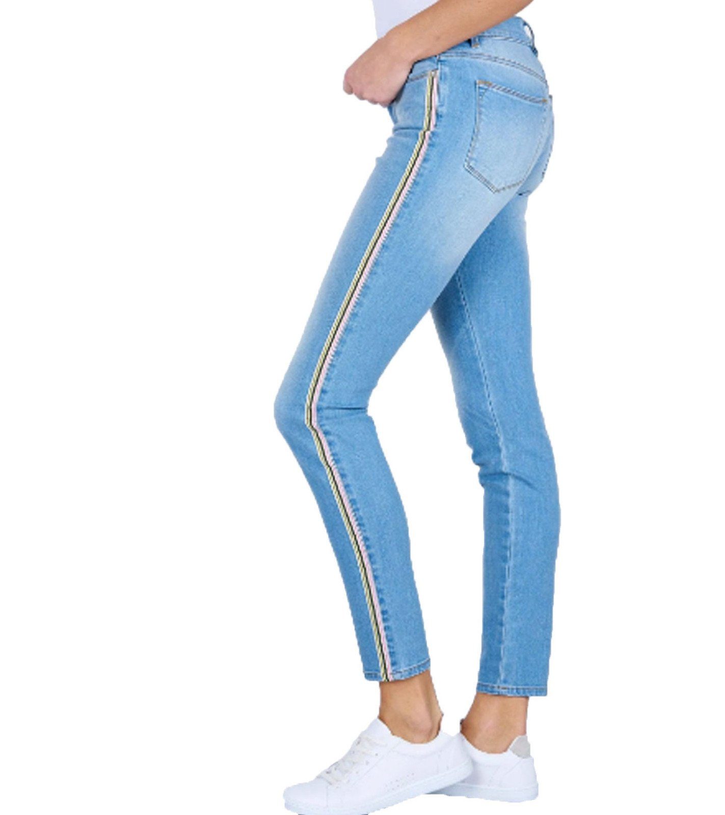 REPEAT Regular-fit-Jeans »REPEAT Hose stylische Damen Freizeit-Jeans mit  Kontraststreifen Ausgeh-Hose Blau« online kaufen | OTTO