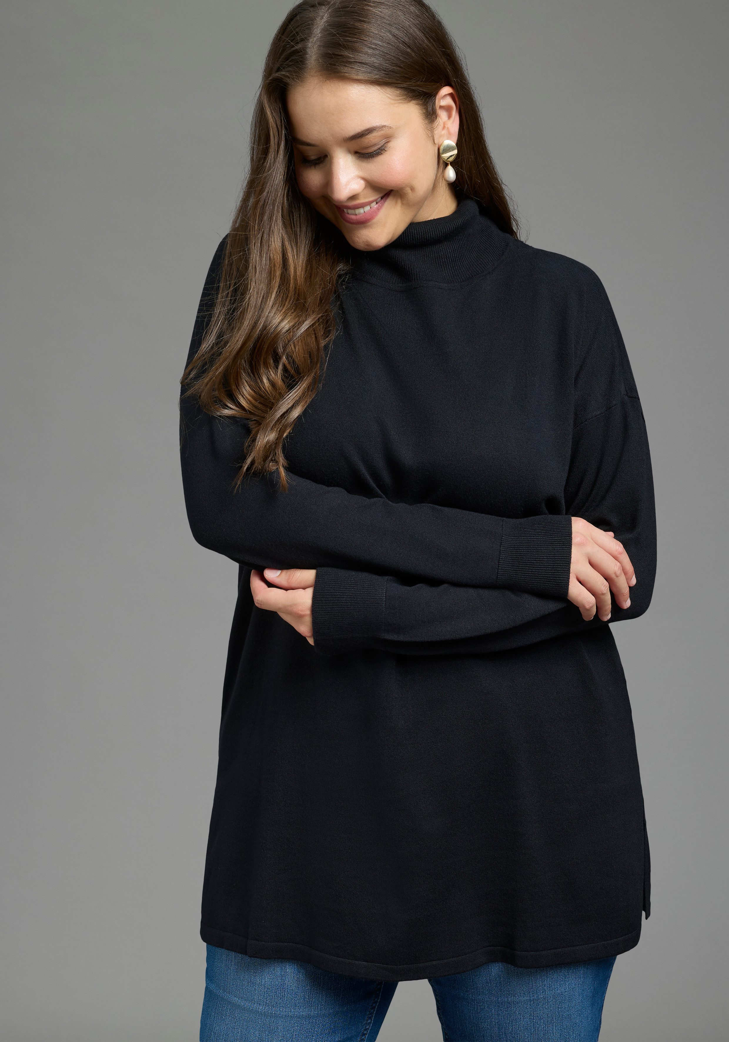 Laura Scott CURVE Rollkragenpullover Große Größen figurumspielende Passform, mit Rippbündchen an den Ärmeln, Langarm