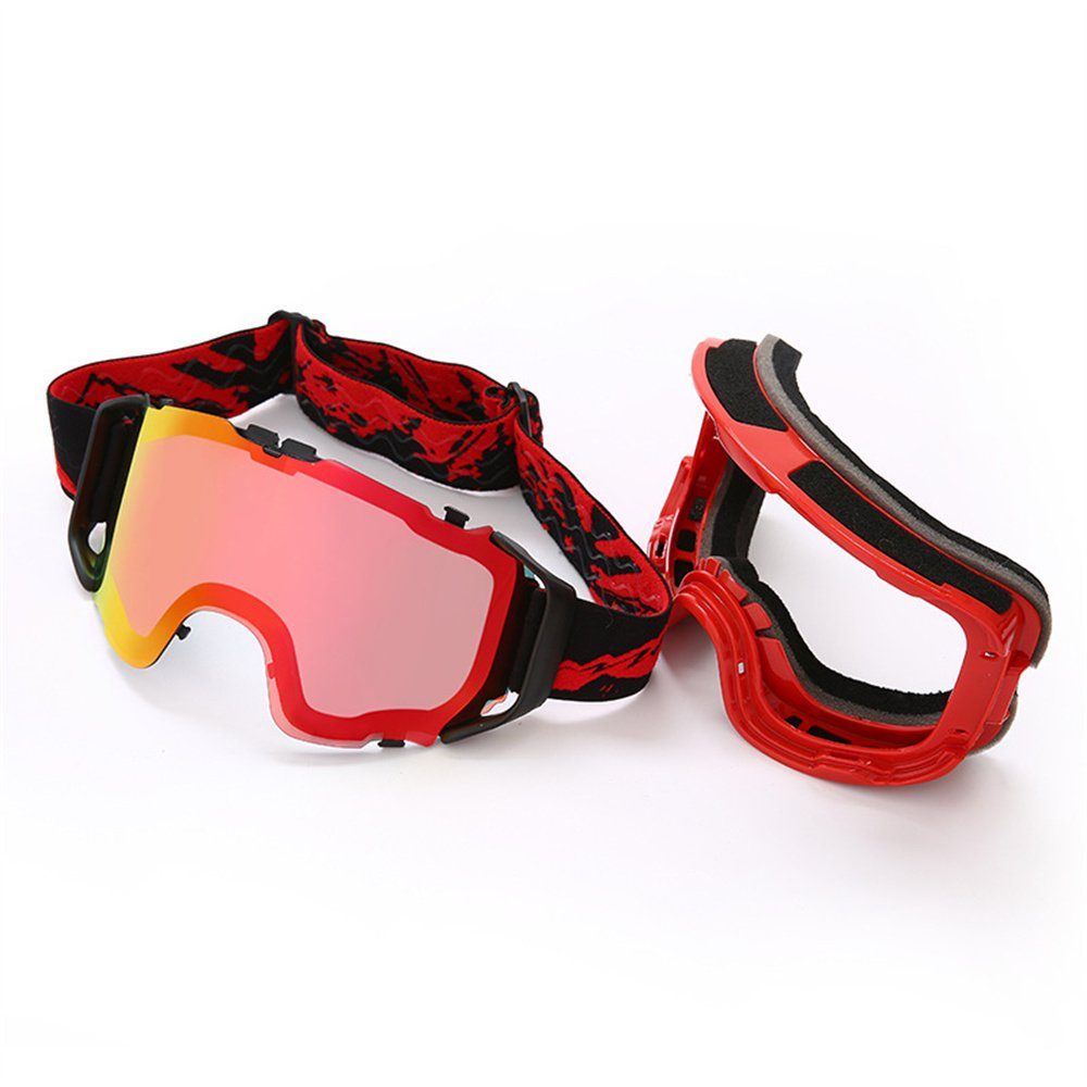Skibrille,sportliche Skibrille Rouemi Rot doppellagige Anti-Beschlag-Skibrille Erwachsene
