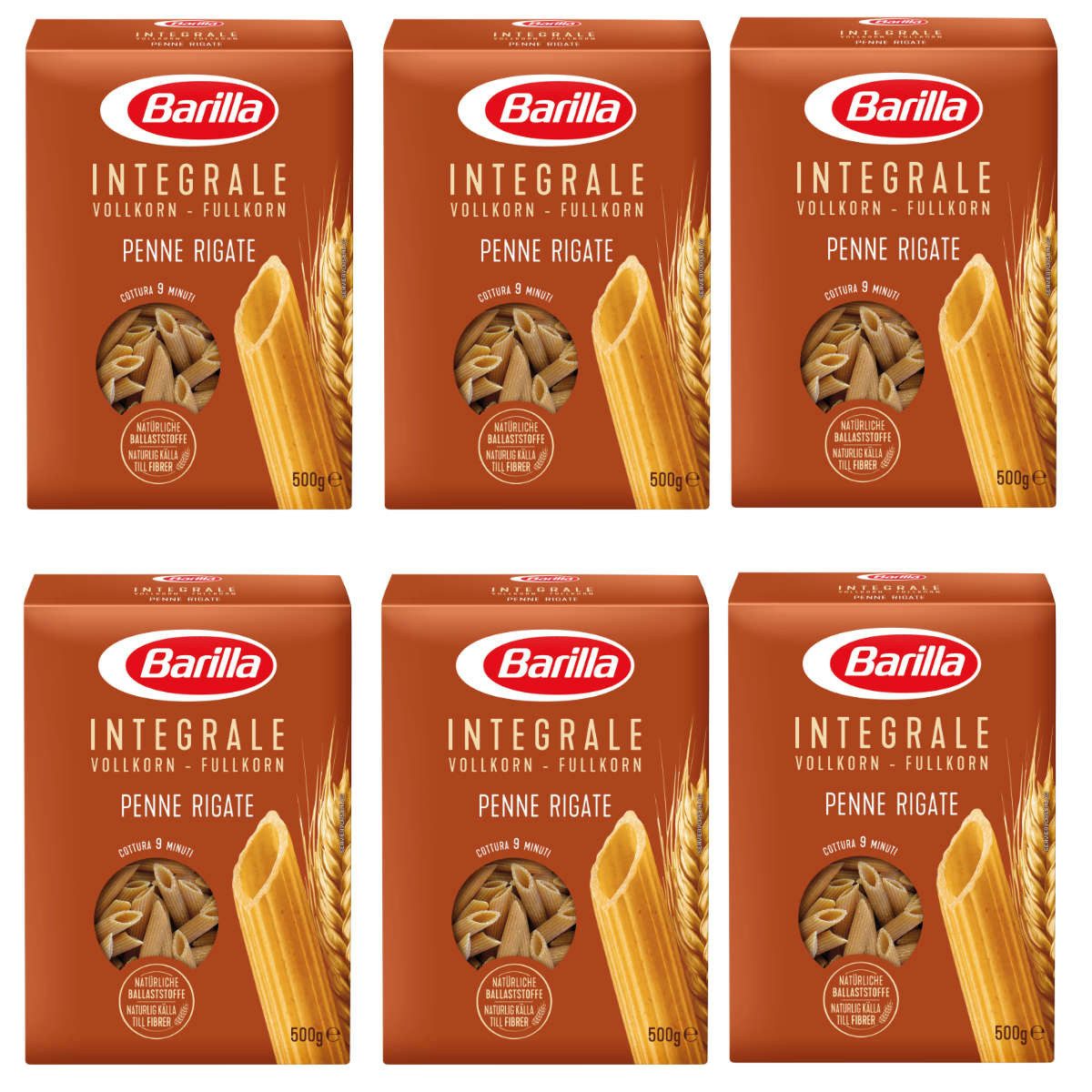 Barilla Nudeln, Barilla Pennette Rigate Integrale Vollkornnudeln 500g 6er Pack