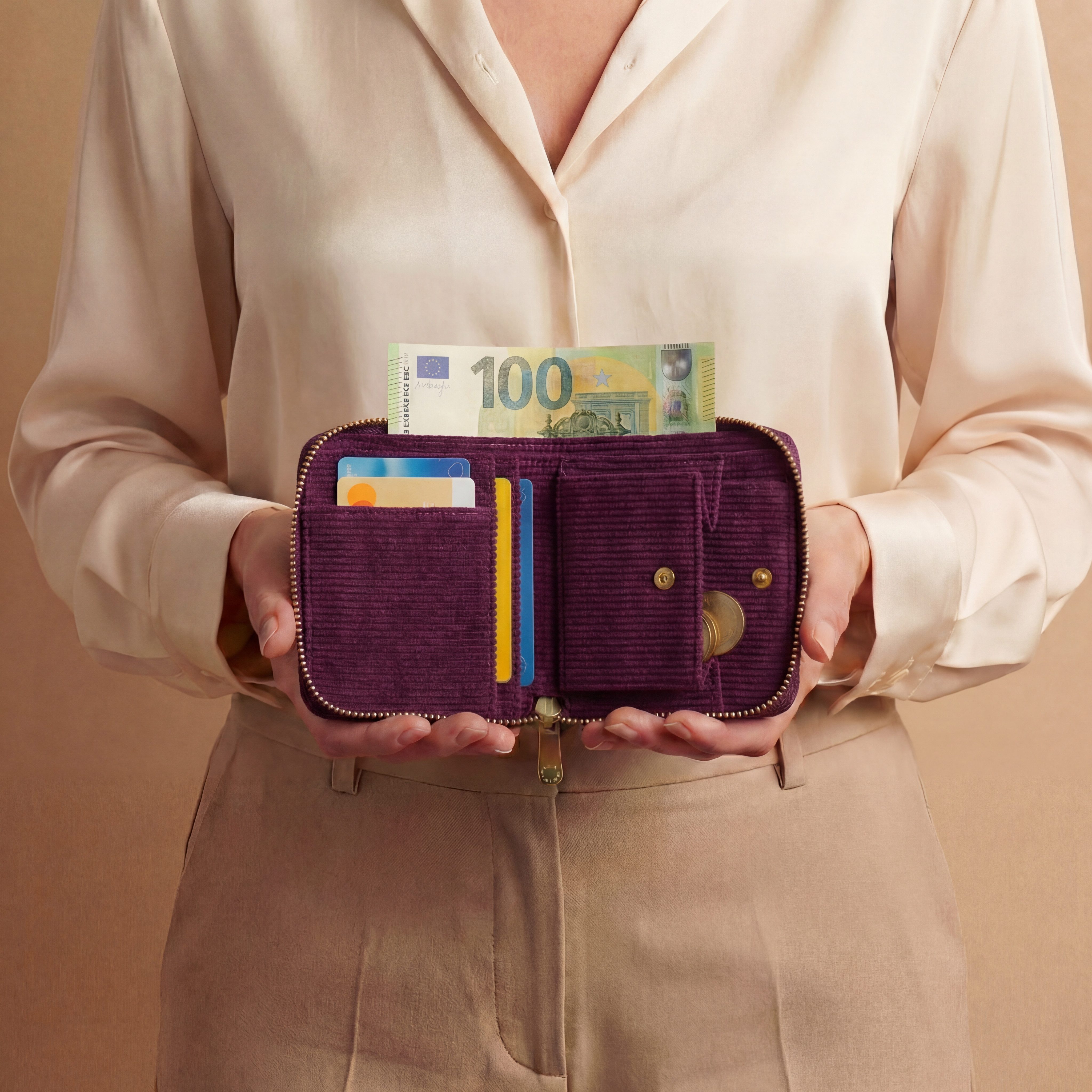 MillyMilk Geldbörse Kord Geldbeutel FONDO Damen – Mini Portemonnaie Stoff Pastell klein, Formstabil & kompakt – kein labberiges Säckchen!