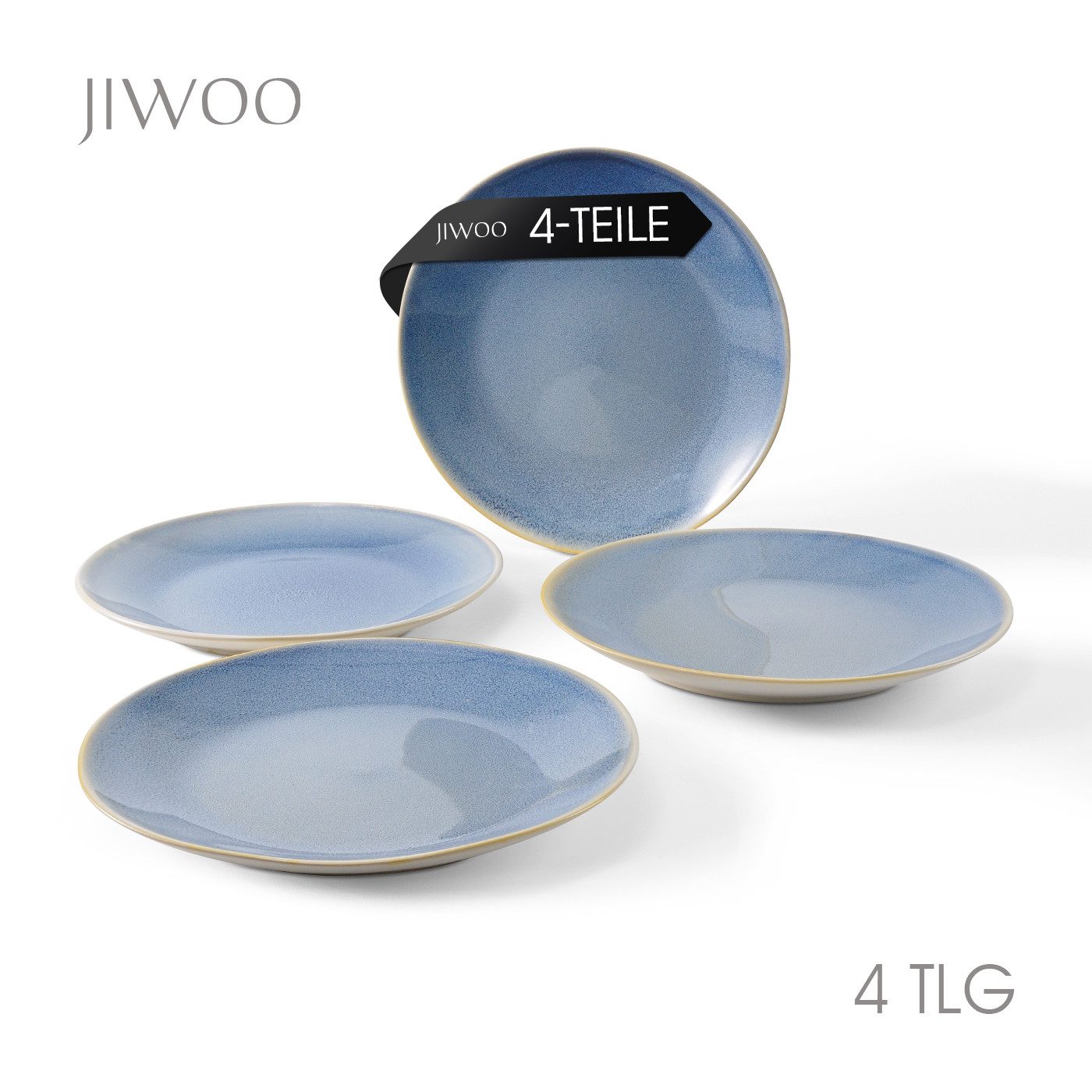 JIWOO Teller 4er Ø27,7cm, Speiseteller Steakteller Pastateller Dessertteller, (4 St), Keramik Hochwertiges Tellerset Blau Mikrowellenofen Spülmaschine