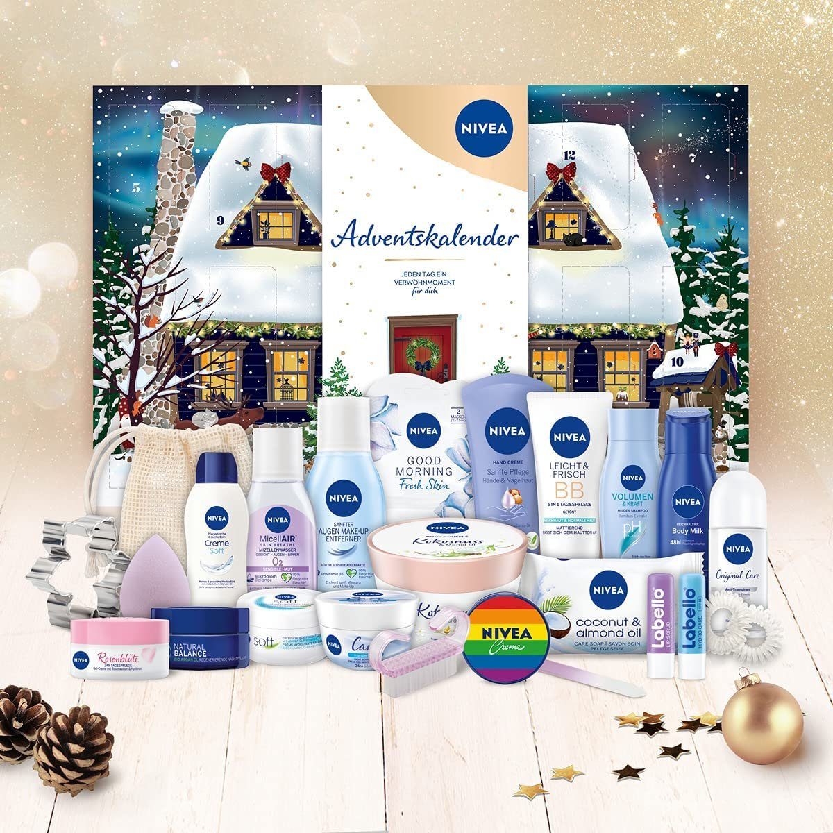 Accessoires, ausgewählten, einzigartige Pflegeprodukten Verwöhnmomente, Adventskalender für Weihnachtskalender 24 die mit Pflegeset & Nivea Adventszeit