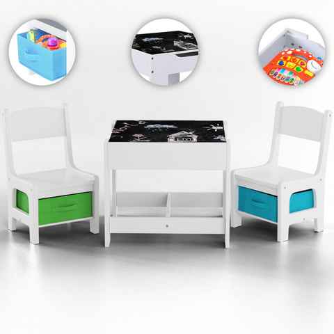 Baby Vivo Kindersitzgruppe Kindersitzgruppe multifunktionaler Tisch 2 Stühle aus Holz - Max