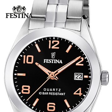 Festina Quarzuhr Festina Damen Uhr F20438/6 Edelstahl, (Analoguhr), Damen Armbanduhr rund, Edelstahlarmband silber