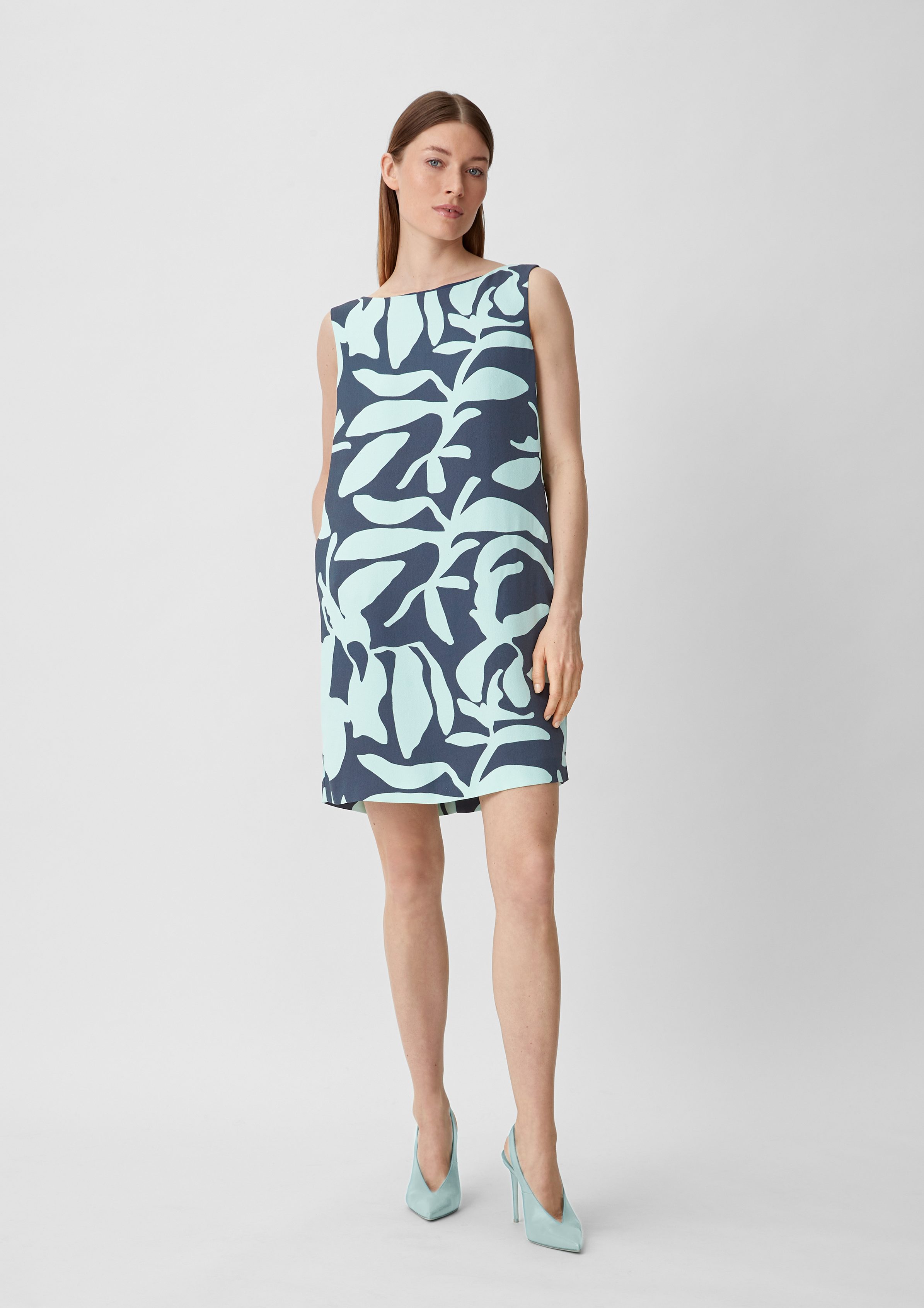 Comma Minikleid Kurzes Kleid aus blau Crêpe