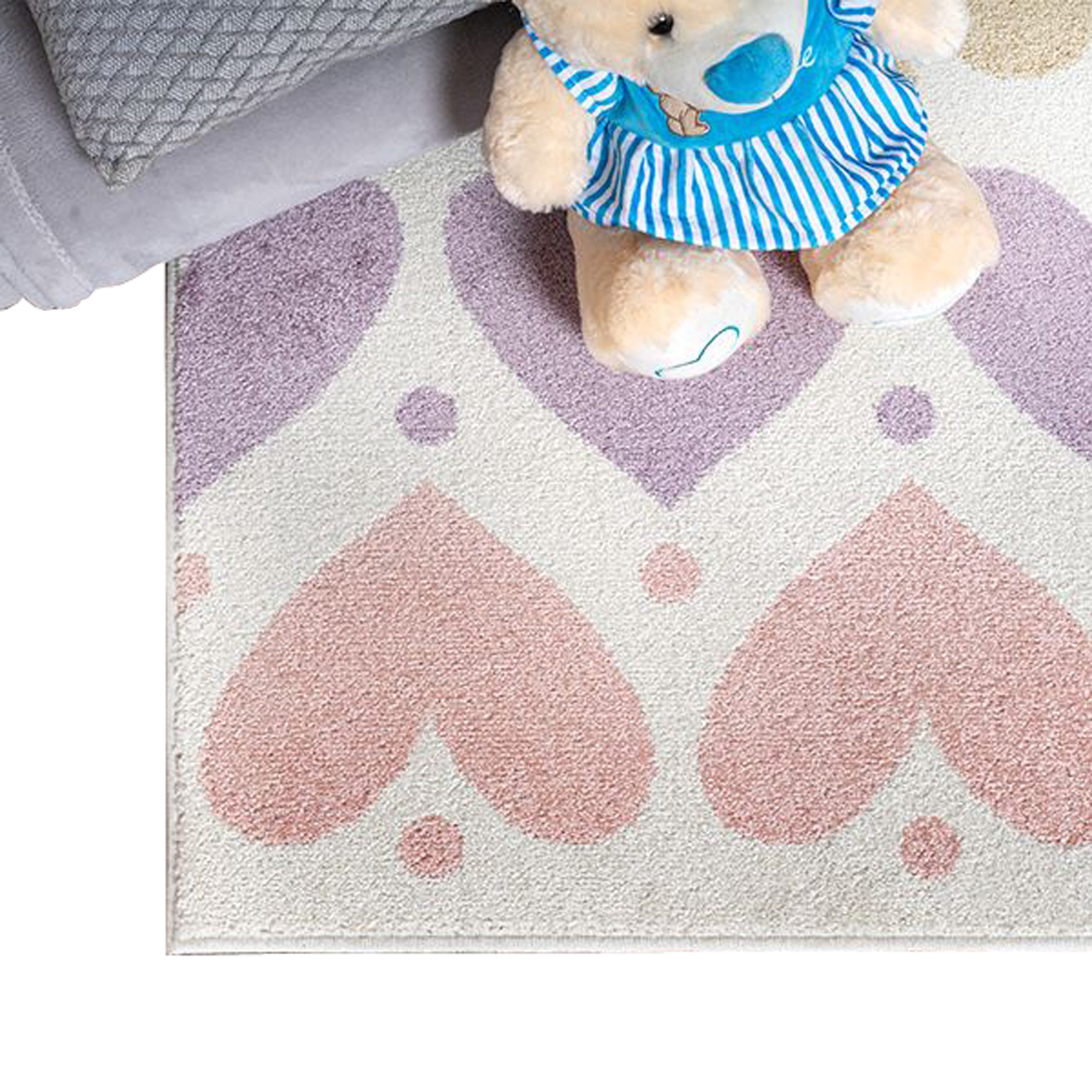 Carpetia Kinderteppich Kinderzimmerteppich mit Pastell-Herzen – gemütlich & pflegeleicht, rechteckig, Höhe: 6 mm – Bild 2 von 5