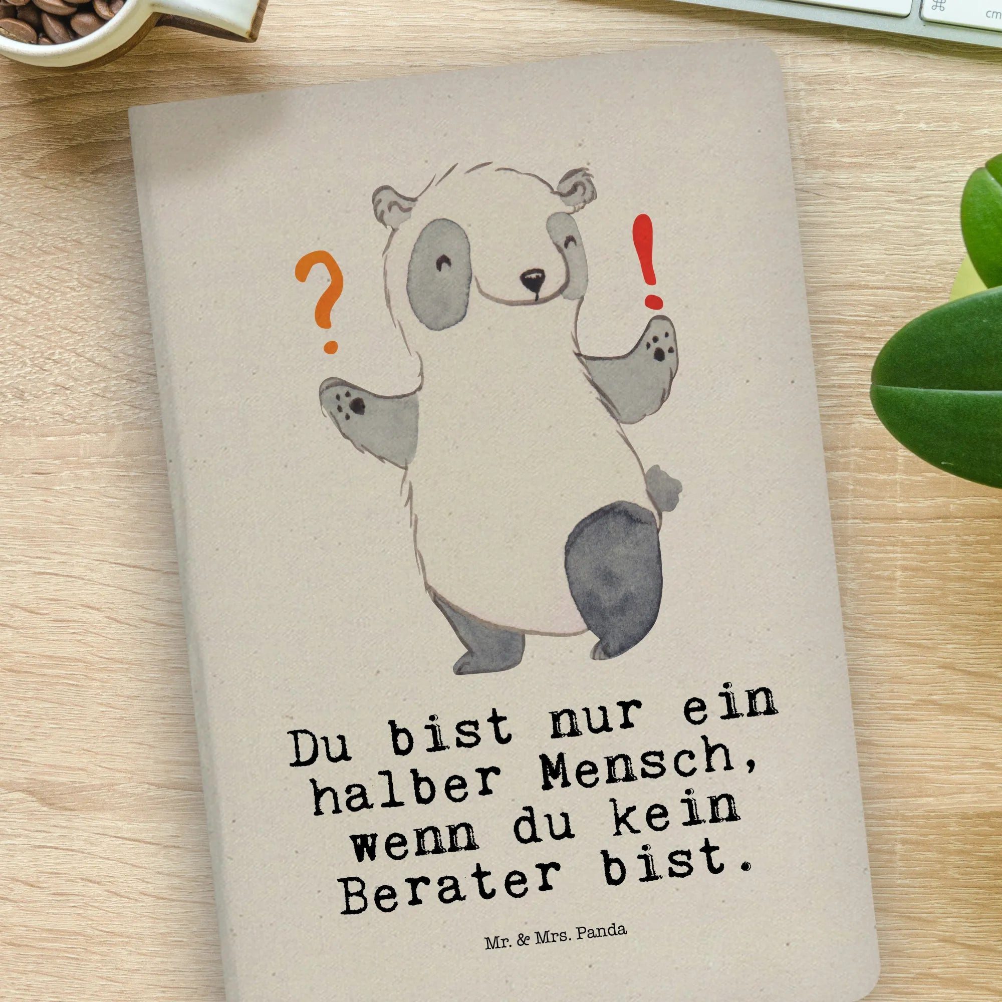 Thumbnail - Mr. & Mrs. Panda Notizbuch Berater Herz - Transparent - Geschenk, Notizbuch A4 Blanko, Dankeschö Mr. & Mrs. Panda, Kreat...