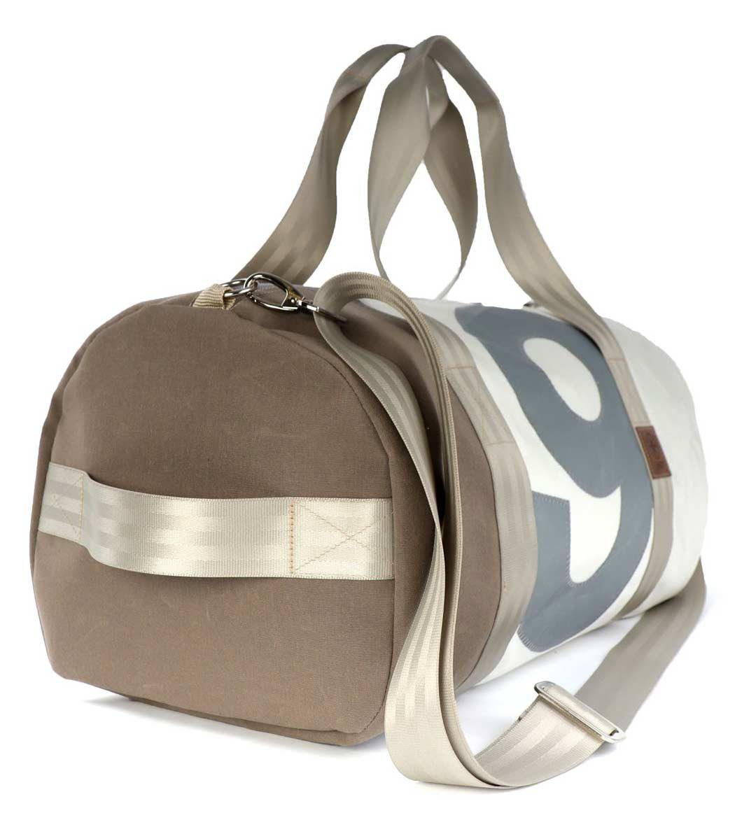 360Grad Reisetasche Reisetasche recyceltes Segeltuch Pirat Weiß Blau Zahl Orange