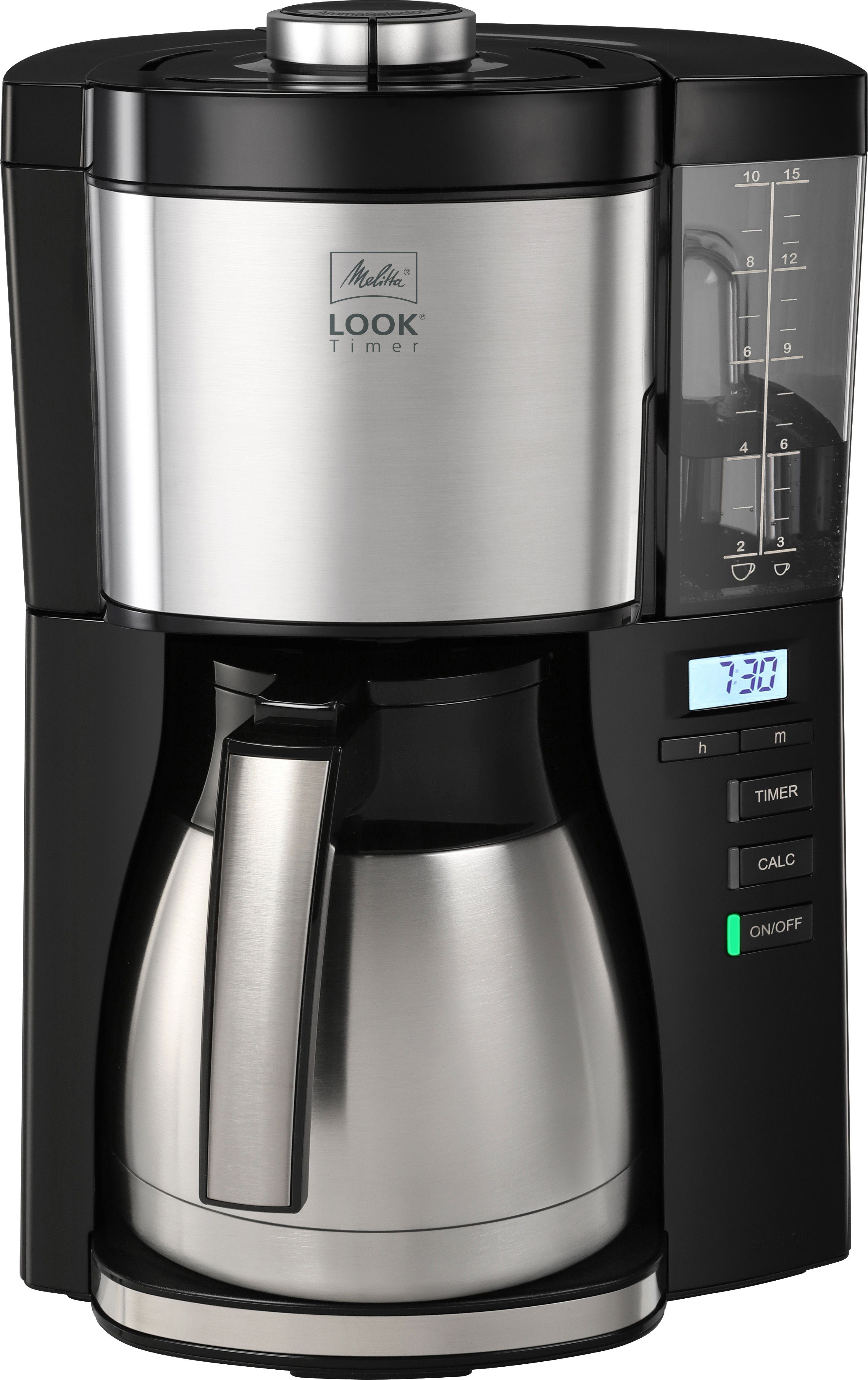 Melitta Filterkaffeemaschine 1,25l Therm schwarz, Timer LOOK® 1025-18 Kaffeekanne, 1x4 Papierfilter