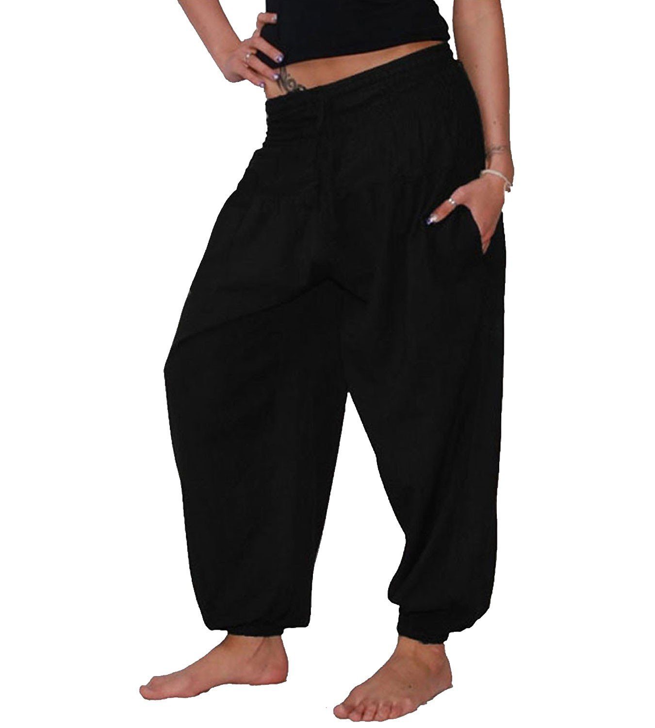 KUNST UND MAGIE Haremshose Kunst&Magie Damen Pluder-/Haremshose Wellness Schwarz Hippie Yoga / Sommerhose Black