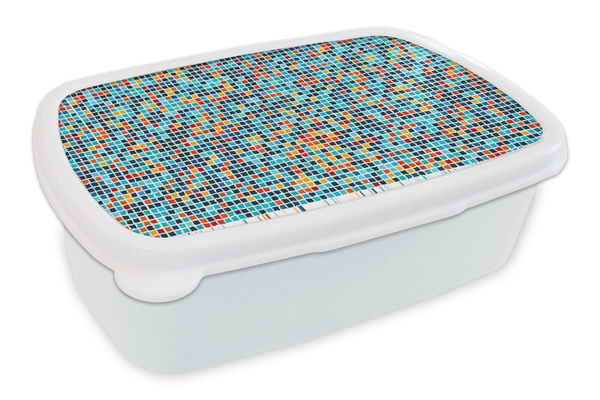 MuchoWow Lunchbox Mosaik - Kacheln - Pixel - Muster, Kunststoff, (2-tlg), Brotbox für Kinder und Erwachsene, Brotdose, für Jungs und Mädchen weiß
