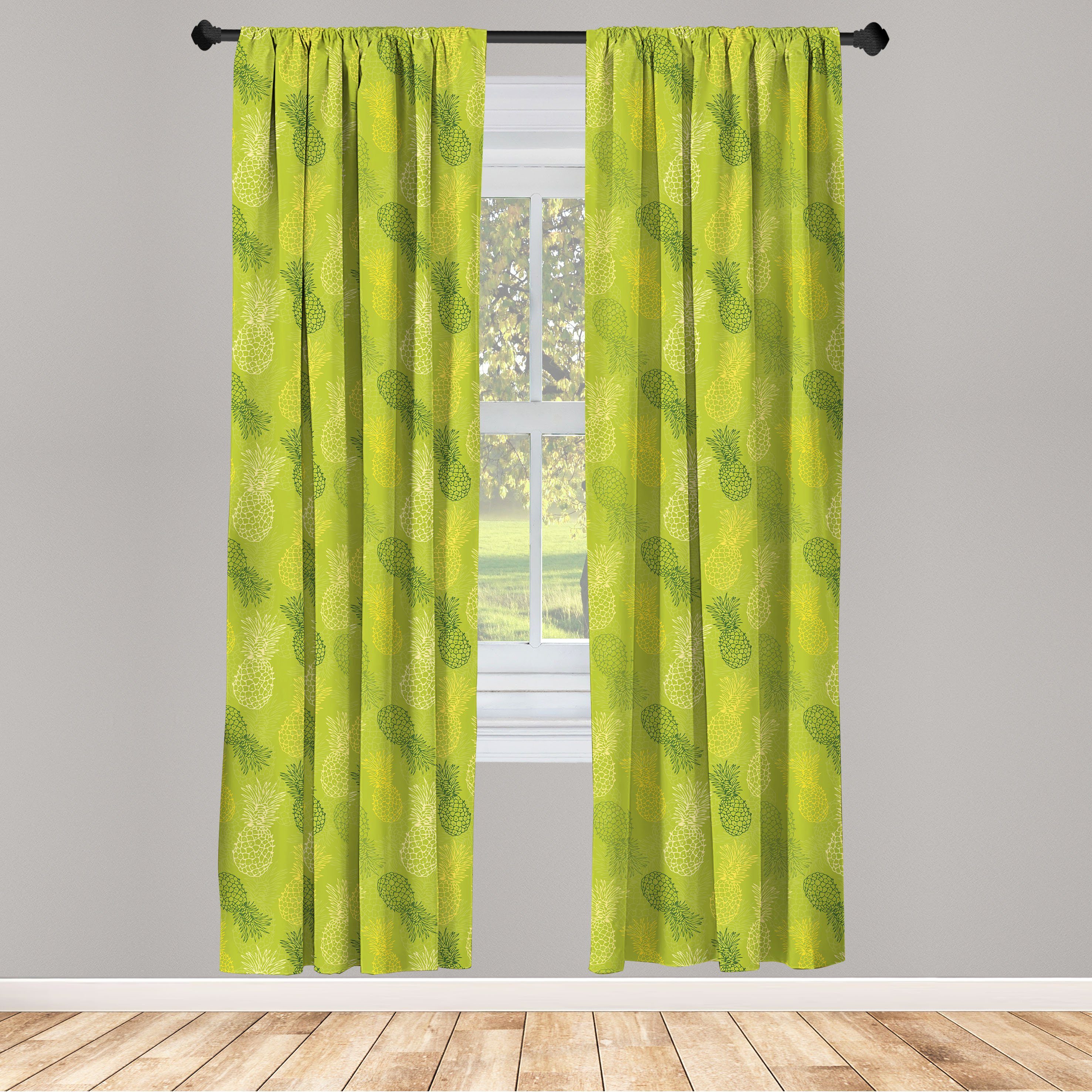 Gardine Vorhang für Wohnzimmer Schlafzimmer Dekor, Abakuhaus, Microfaser, Grünes Blatt tropische Ananas