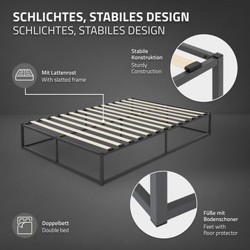 ML-DESIGN Metallbett Bett für Schlafzimmer mit Lattenrost auf Stahlrahmen robust, Gästebett 140x200 cm Anthrazit mit Matratze 16cm leichte montage