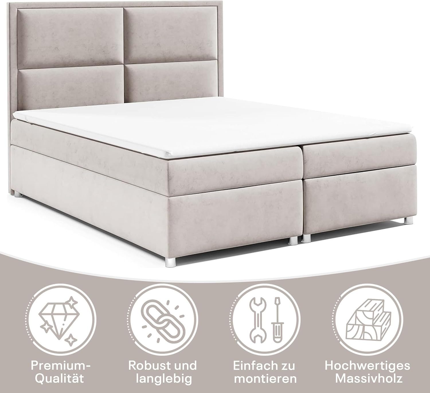 Best for Home Boxspringbett Trinity K-11 mit zwei Bettkasten und Komfort Topper H3 (Polsterbett Doppelbett Boxbett mit gepolstertes Kopfteil, versch. Größen, 140x200 160x200 180x200 200x200 cm), Handwerksqualität