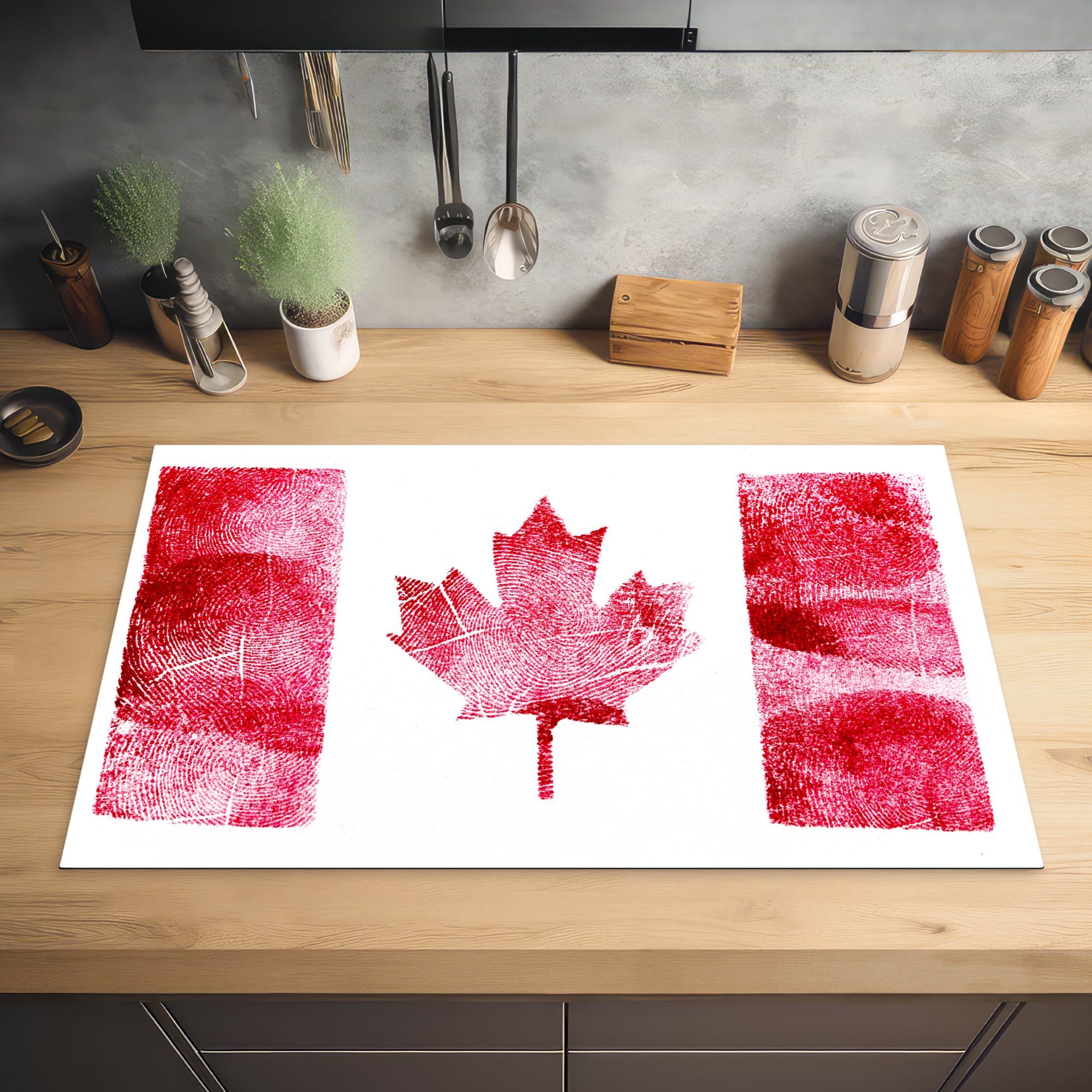 MuchoWow Herdblende-/Abdeckplatte Kanadas Arbeitsplatte Vinyl, 83x51 aus tlg), Nationalflagge (1 küche für Daumenabdrücken, Ceranfeldabdeckung, cm