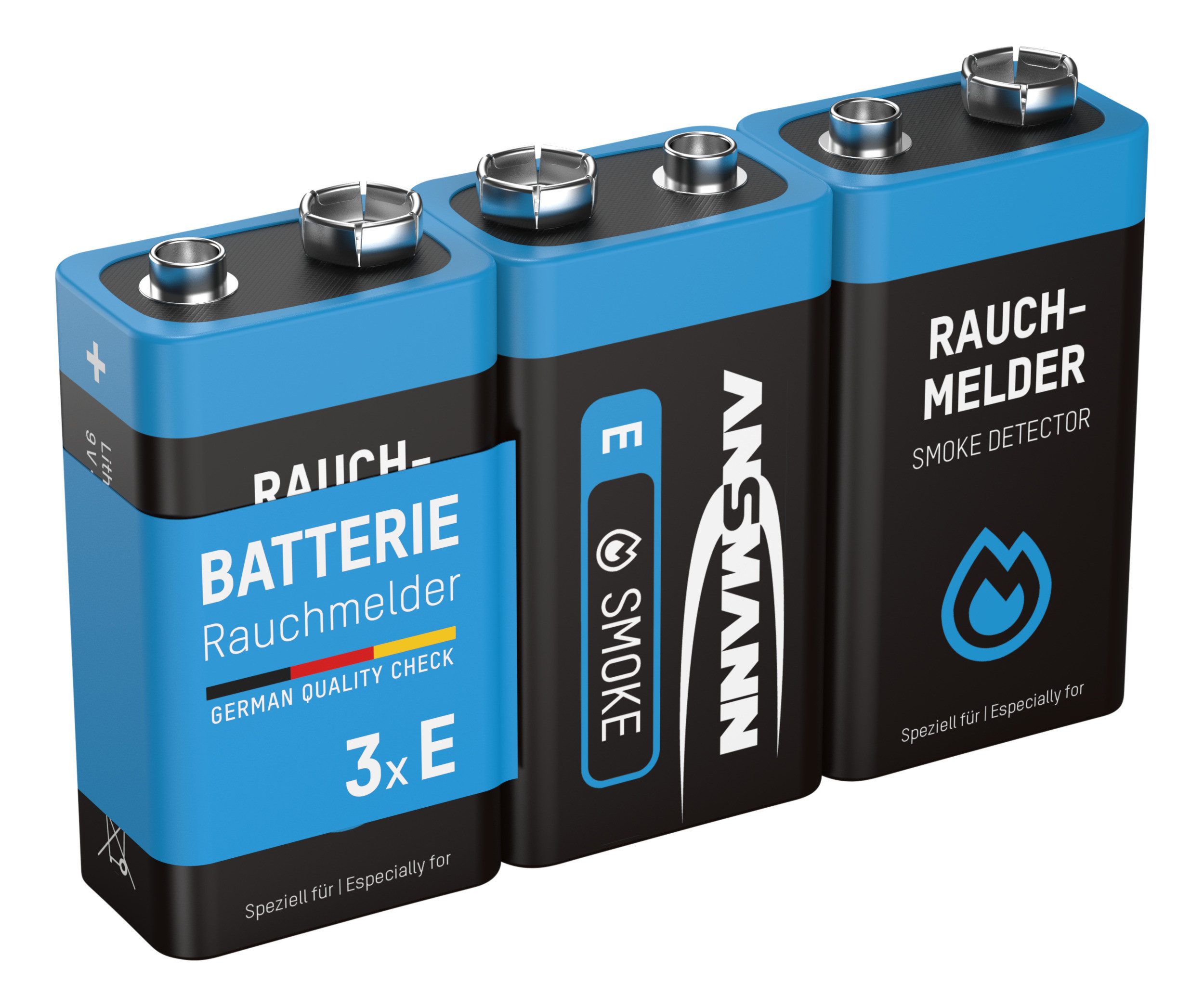 ANSMANN AG Rauchmelder Extrem Lithium Batterie 9V E-Block, 3 Stück Batterie