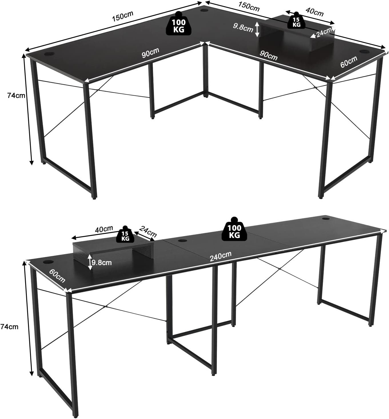 2 Schreibtisch, schwarz Computertisch KOMFOTTEU Personen