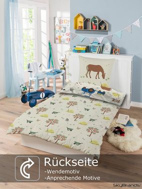 Jugendbettwäsche Kinder Bettwäsche 135x200 Bauernhof Traktor Tiere [mit extra Beutel], SkyBrands