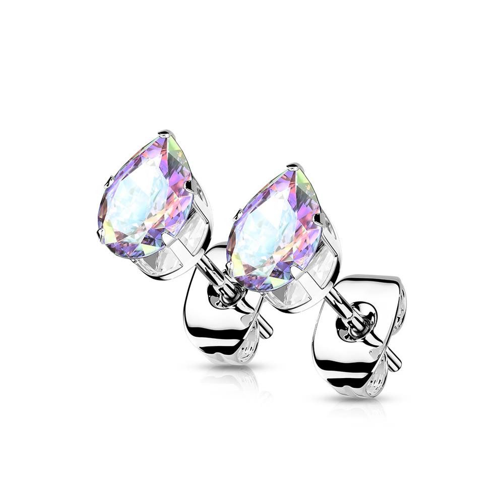 Ohrstecker-Set Silber - Ohrstecker Aurora Borealis Kristall in Form einer Träne
