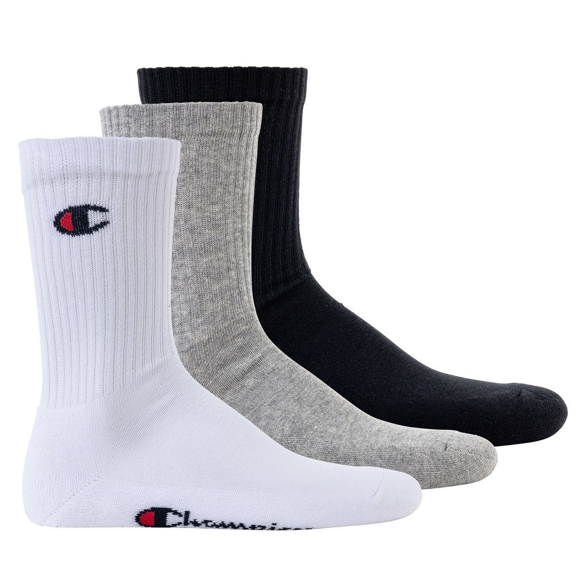 Champion Sportsocken Unisex Socken, 3 Paar - Crew Socken Basic Schwarz/Weiß/Grau