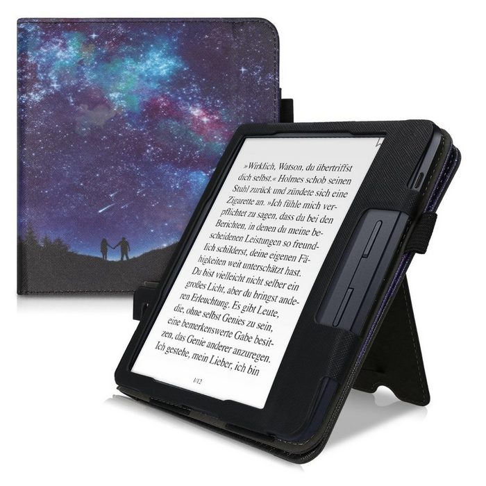 kwmobile E-Reader-Hülle Flip Schutzhülle für Kobo Libra H2O Handschlaufe - Cover Sternenhimmel Paar Design