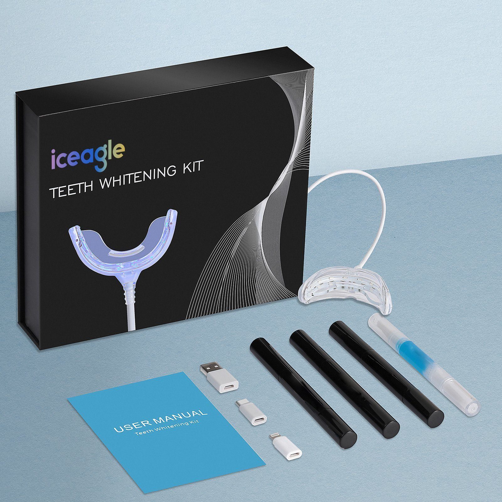 iceagle Zahnbleaching-Kit Zahnaufhellung Gel Teeth Whitening, 360° Auto Zahnbürste, Aufsteckbürsten: 1 St., U-förmig