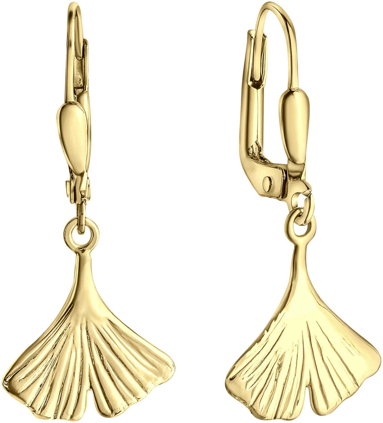 Paar Ohrhänger Schmuck Geschenk, Ohrringe Gingko, Gold 333