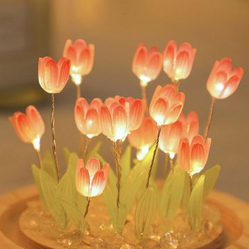 Gontence LED Nachtlicht DIY Tulpen-Nachtlicht mit 16 Blumen, niedliche Simulationsblume, handgefertigte LED-Schlafzimmerlampe, Schlaftischlampe, Schlafzimmer-Schlaftischlampe, handgefertigte Atmosphäre, dekorative Lampe mit Glaskuppel, Geeignet für Frauen, Weihnachts- und Geburtstagsgeschenke