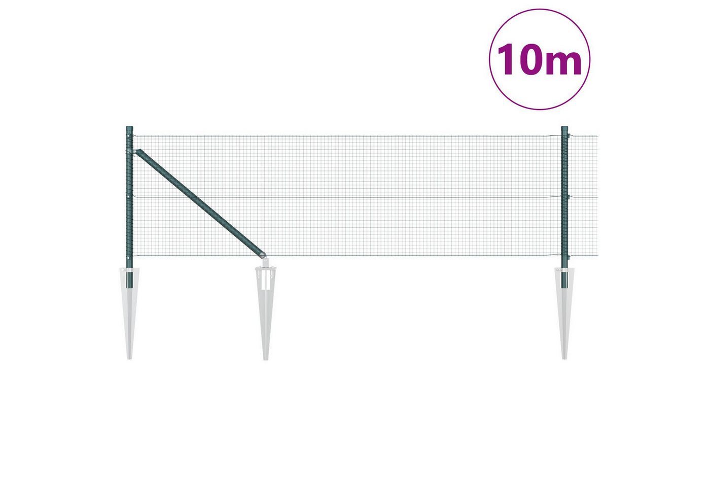 Thumbnail - vidaXL Gartenzaun geschweißter Drahtzaun mit 7 Spike-Posts Grün 0,6x10 m Stahl, (2-St)