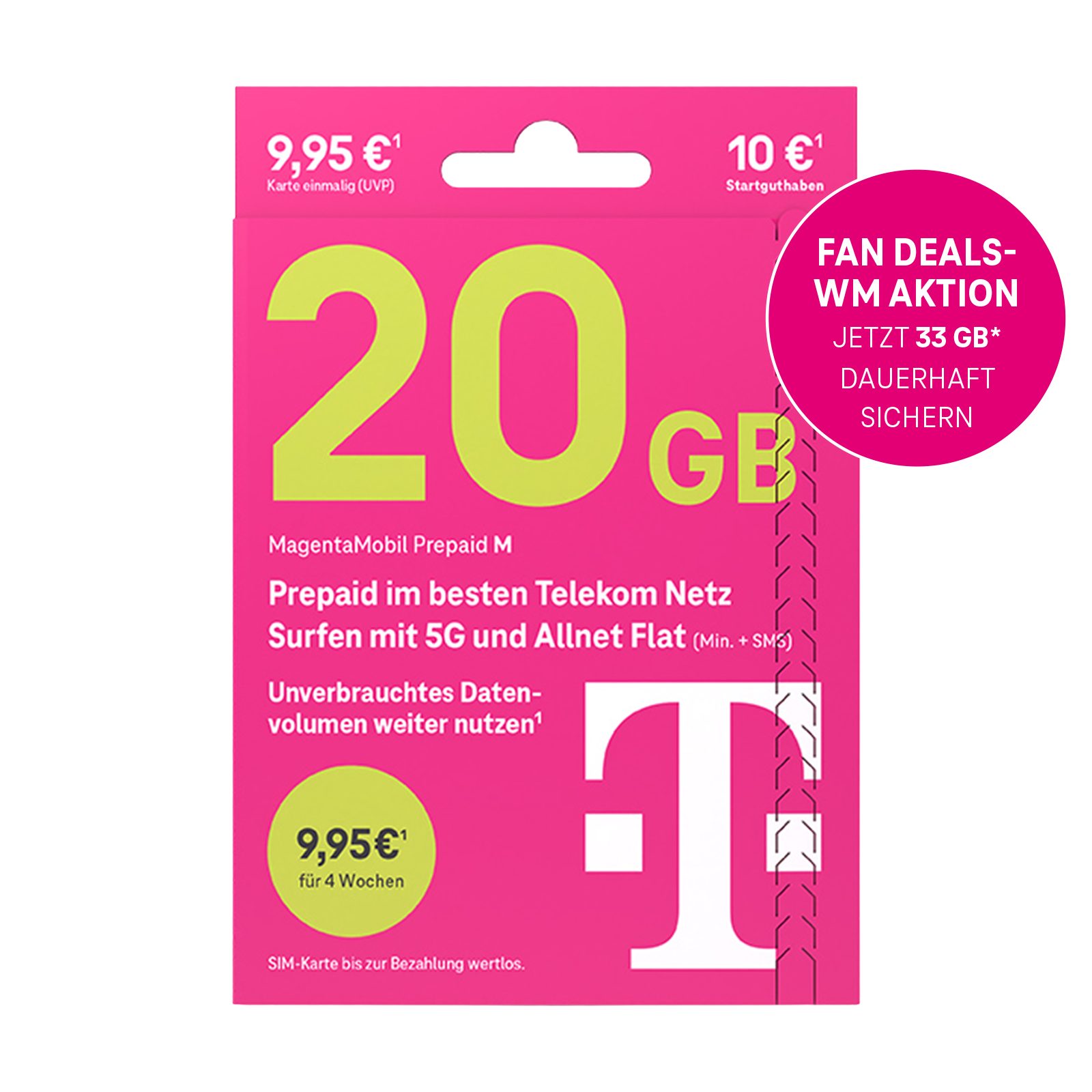 Telekom MagentaMobil Prepaid M Simkarte mit 10 € Startguthaben Prepaidkarte, (EU-Roaming inkl. CH/GB, 10 € Startguthaben)