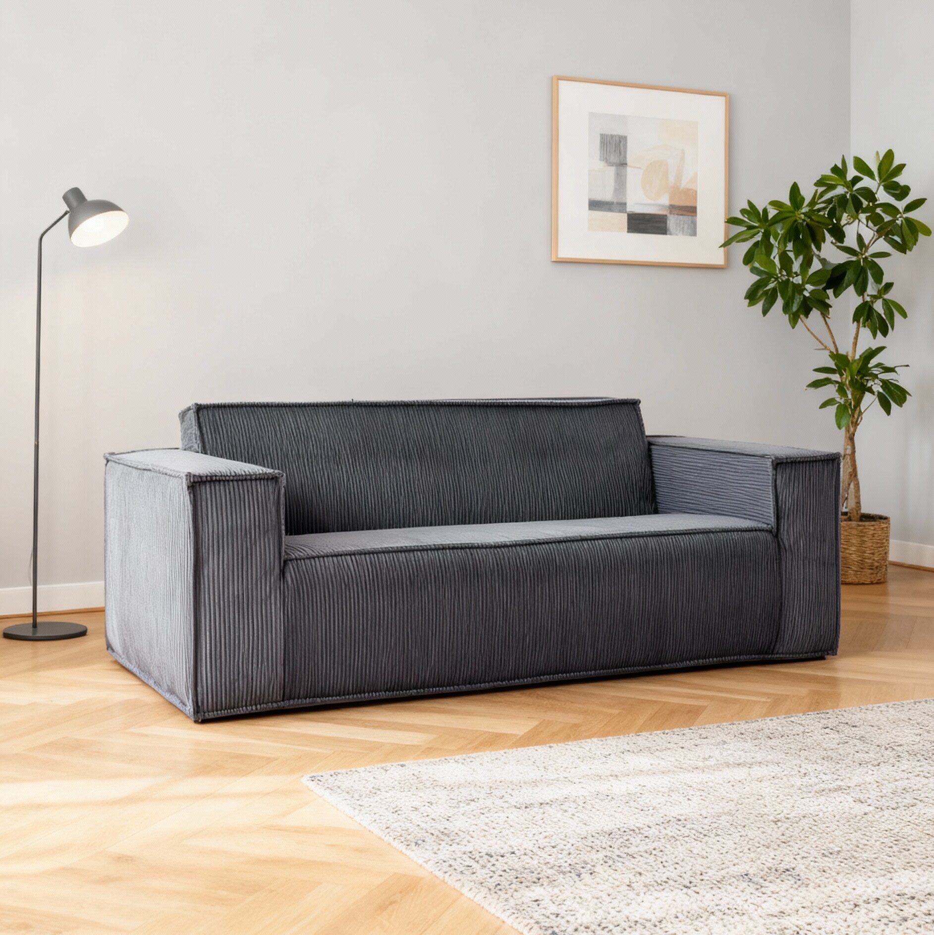 GLP Sofa, 2-Sitzer Cord Sofa, montagefrei, extra tiefe Sitzfläche