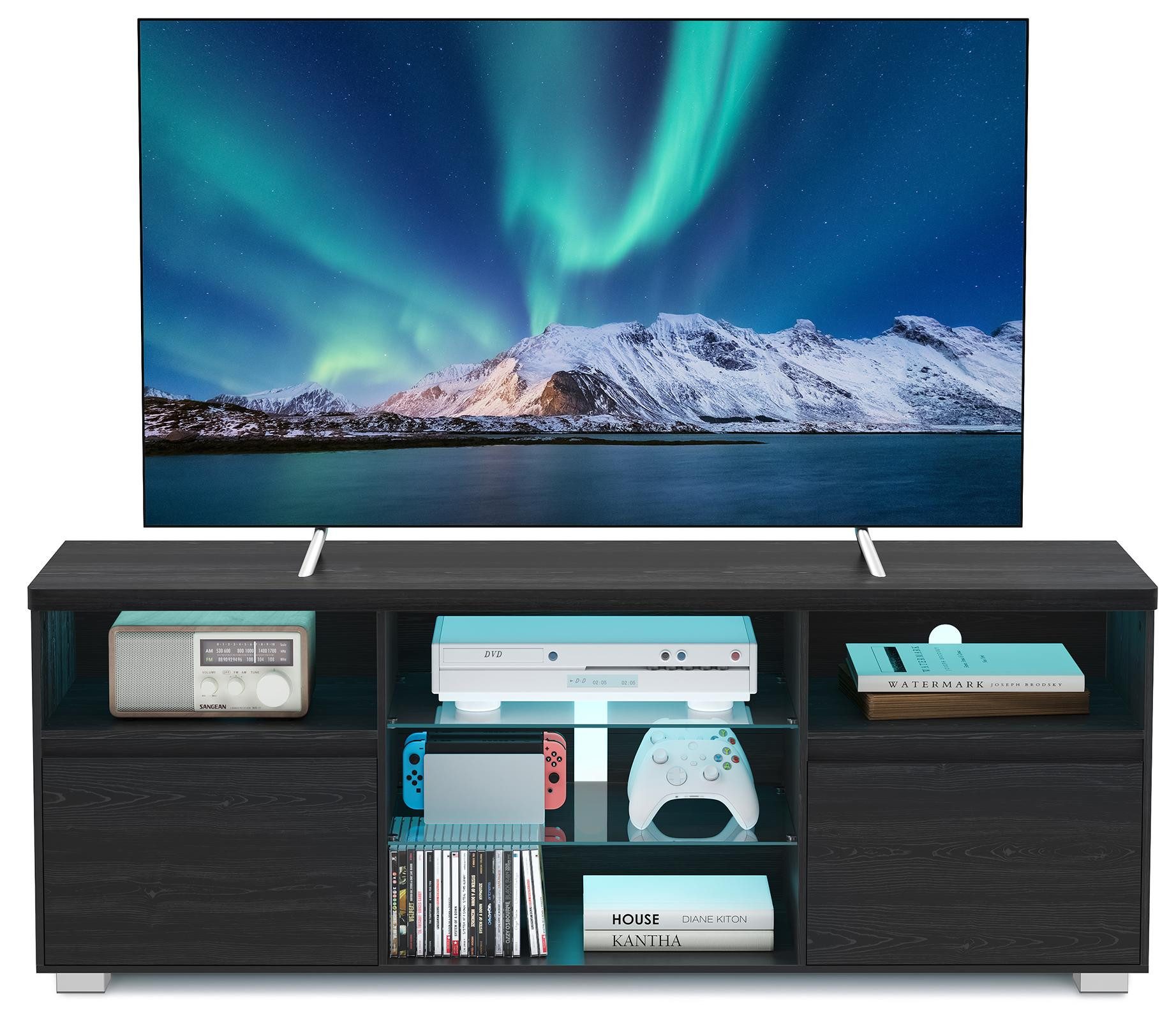 Produktbild von Bestier TV-Schrank, Lowboard Für 65 Zoll & Kleinere TVs, 140 X 35 X 47 Cm, Fernsehschrank Mit RGB-LED-Leuchten, Fernsehtisch Mit Integriertes Kabelmanagement, Verstellbare Glasschale, Braun
