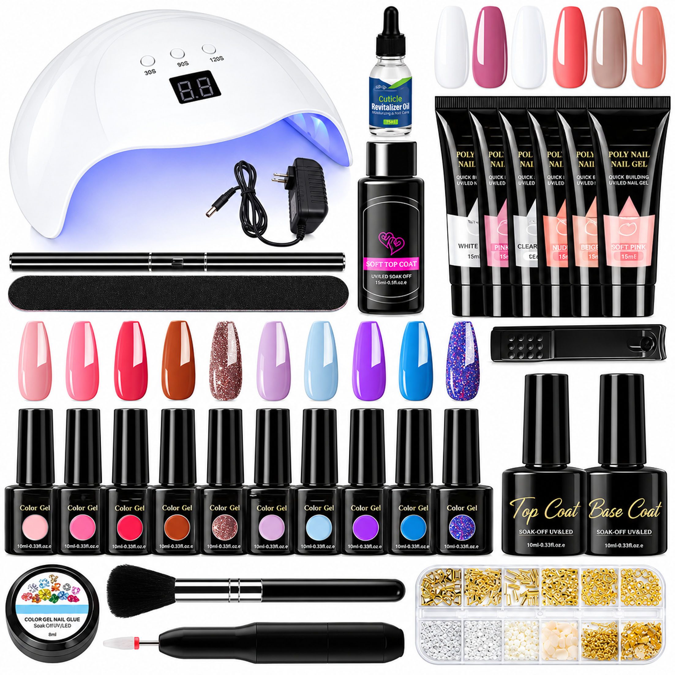 KINSI Lichthärtungsgerät Nail Art Set, Kristall-Lichttherapie-Gel mit 48W UV-LED-Nagellampe, 28-tlg., Tolles Set für Gel-Anfänger, Maniküre-Set in Salonqualität!