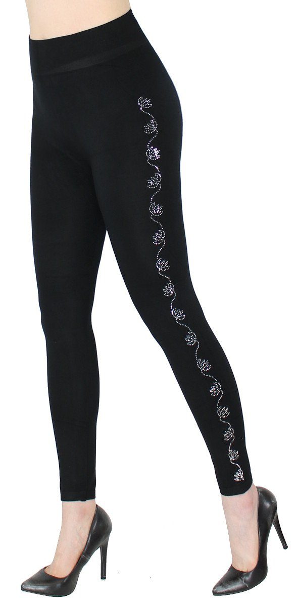 dy_mode Thermoleggings Thermo Leggings Damen Winterleggings Gefütterte Hose Mit Glitzer Glitzer