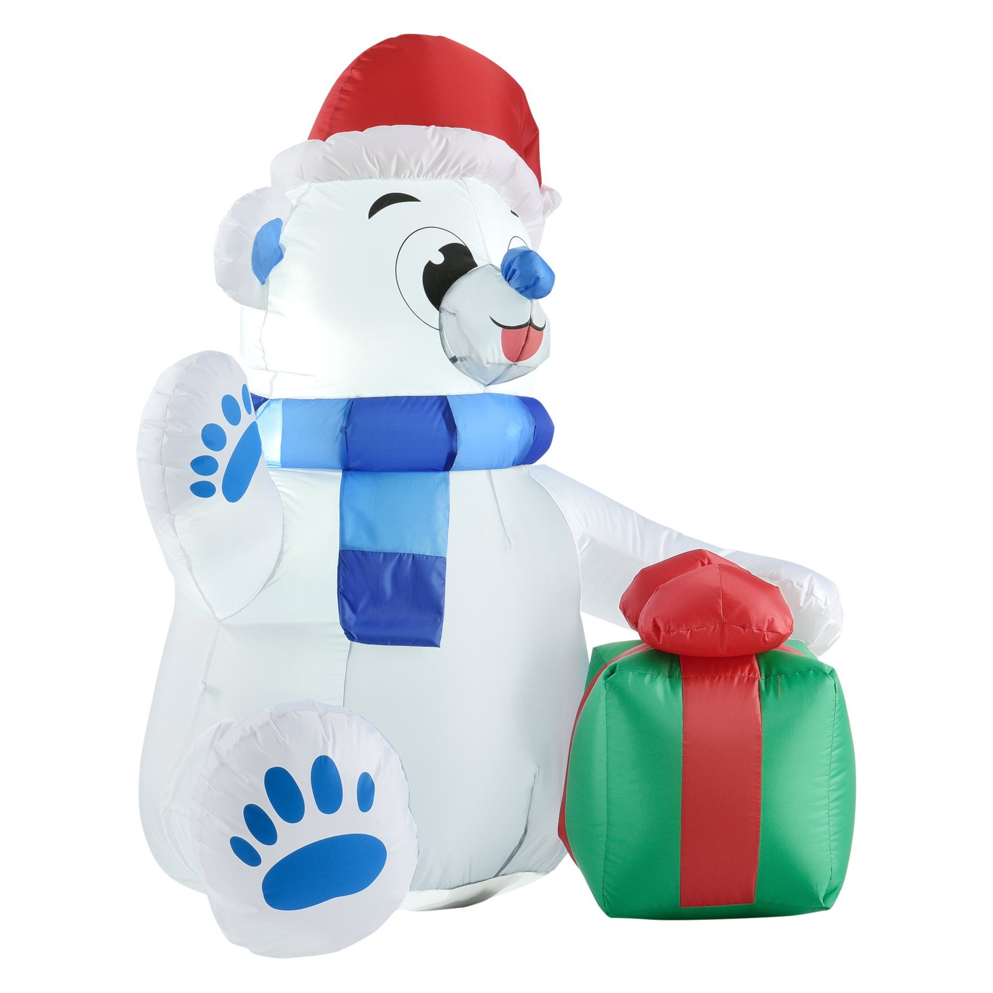 en.casa Weihnachtsfigur, Polarbär 120cm LED Beleuchtet Eisbär mit Geschenkbox Aufblasbar