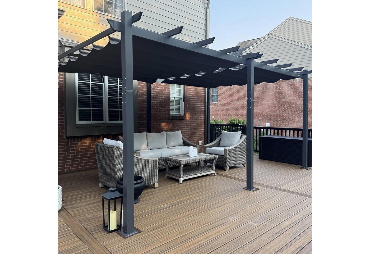 Thumbnail - PURPLE LEAF Pergola Aluminium Gartenpavillon 3,65 x 5,5 m mit Sonnenschutz Überdachung, BxTxH: 355x555x245 cm, Wasserdic...